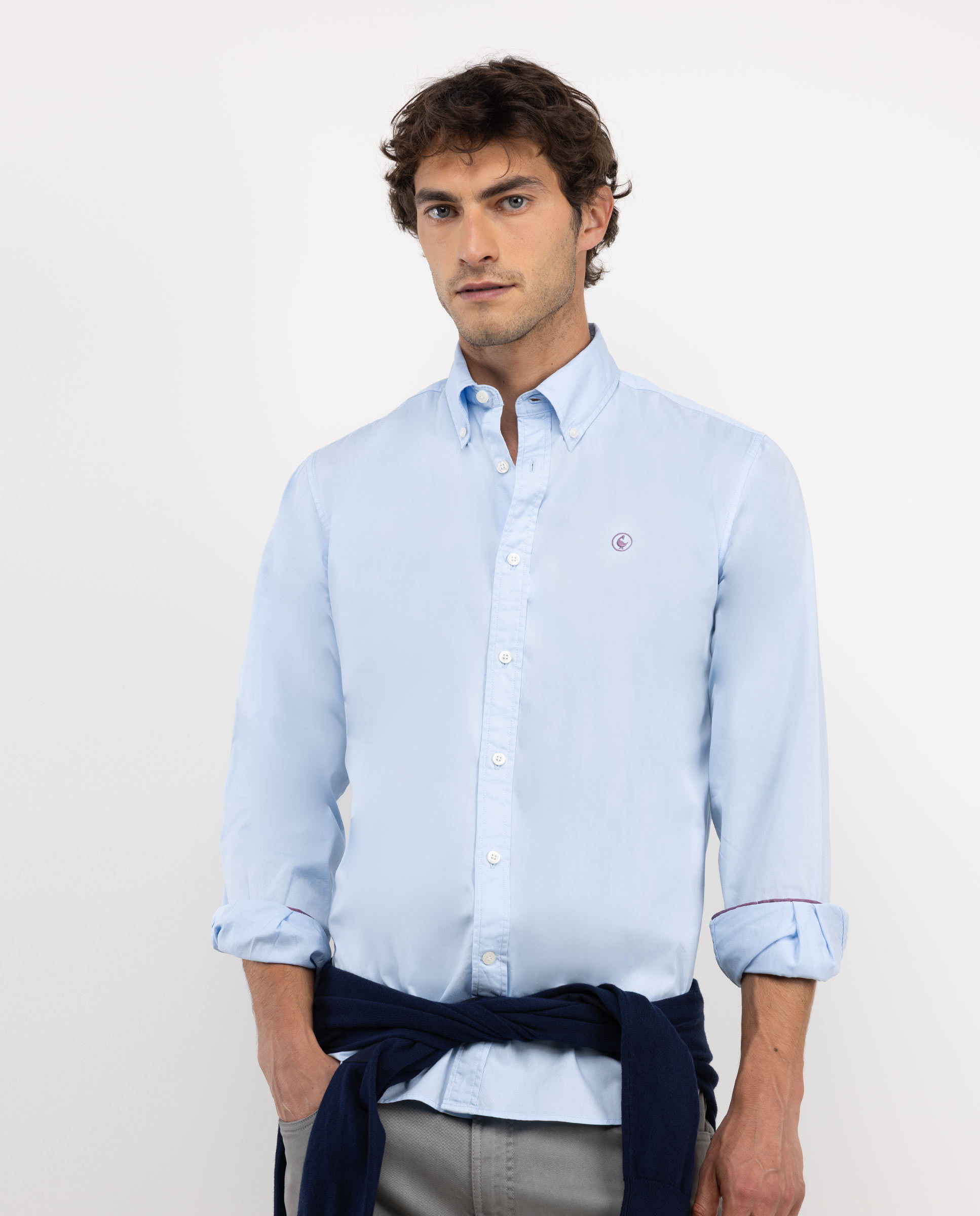 Camisa Garment Dyed Algodón Celeste