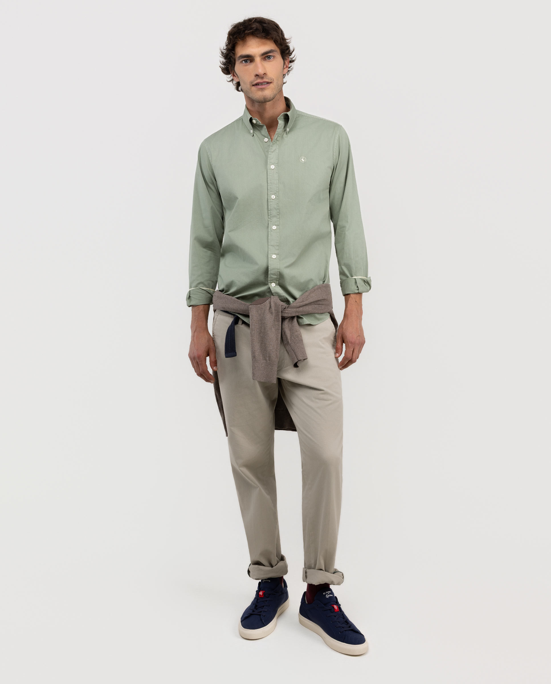 Camisa Garment Dyed Algodón Verde