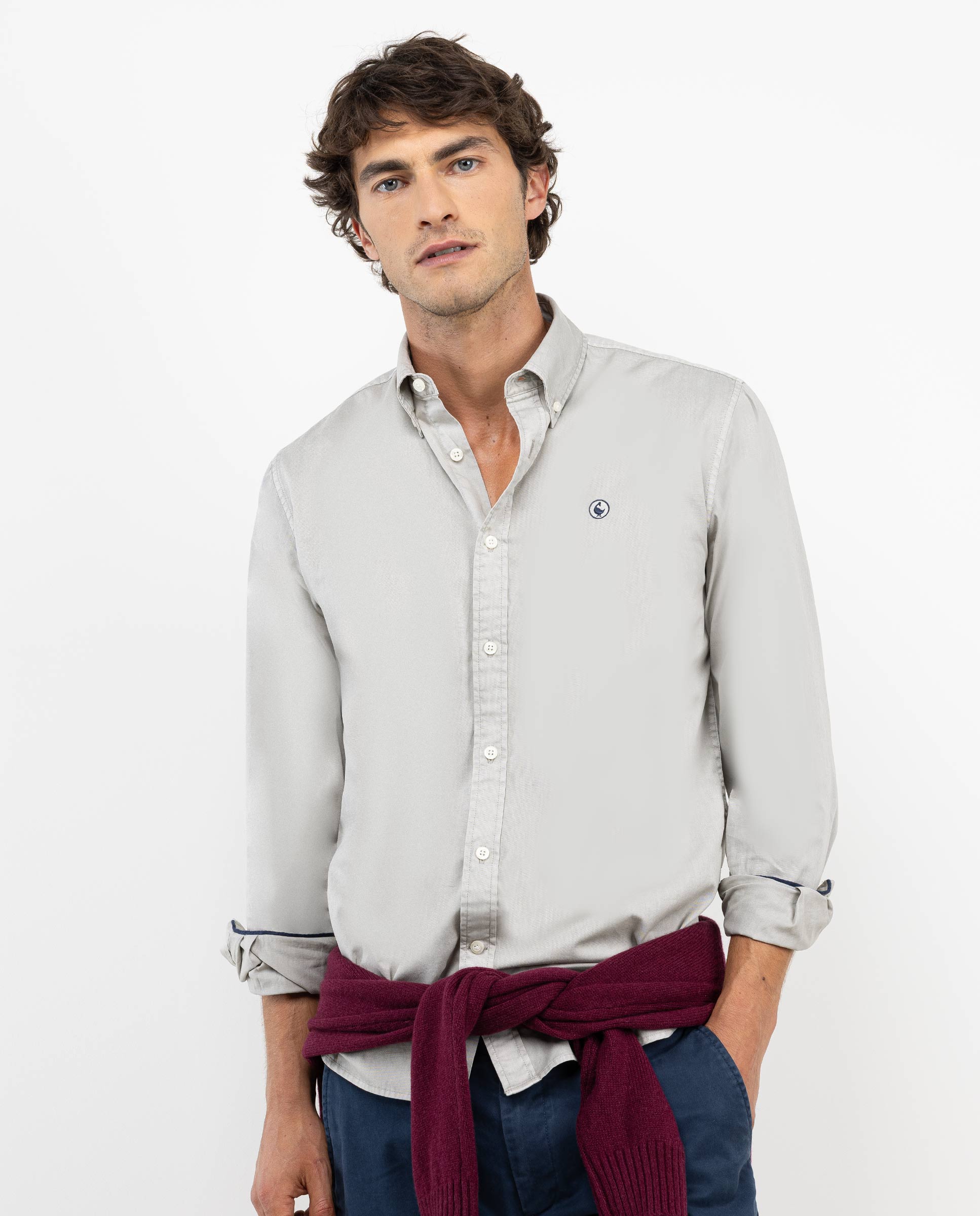 Camisa Garment Dyed Algodón Gris