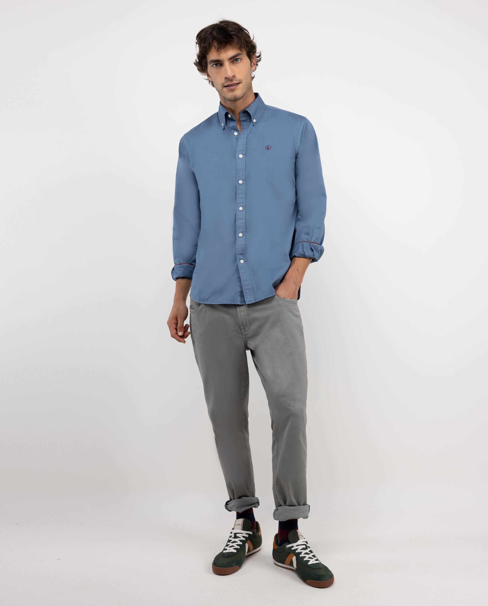 Turquoise Garment Dyed Cotton Shirt