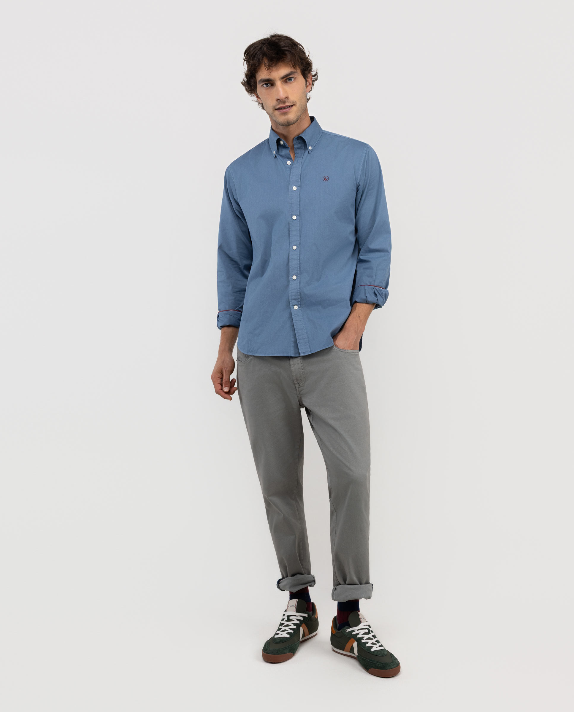 Camisa Garment Dyed Algodón Turquesa