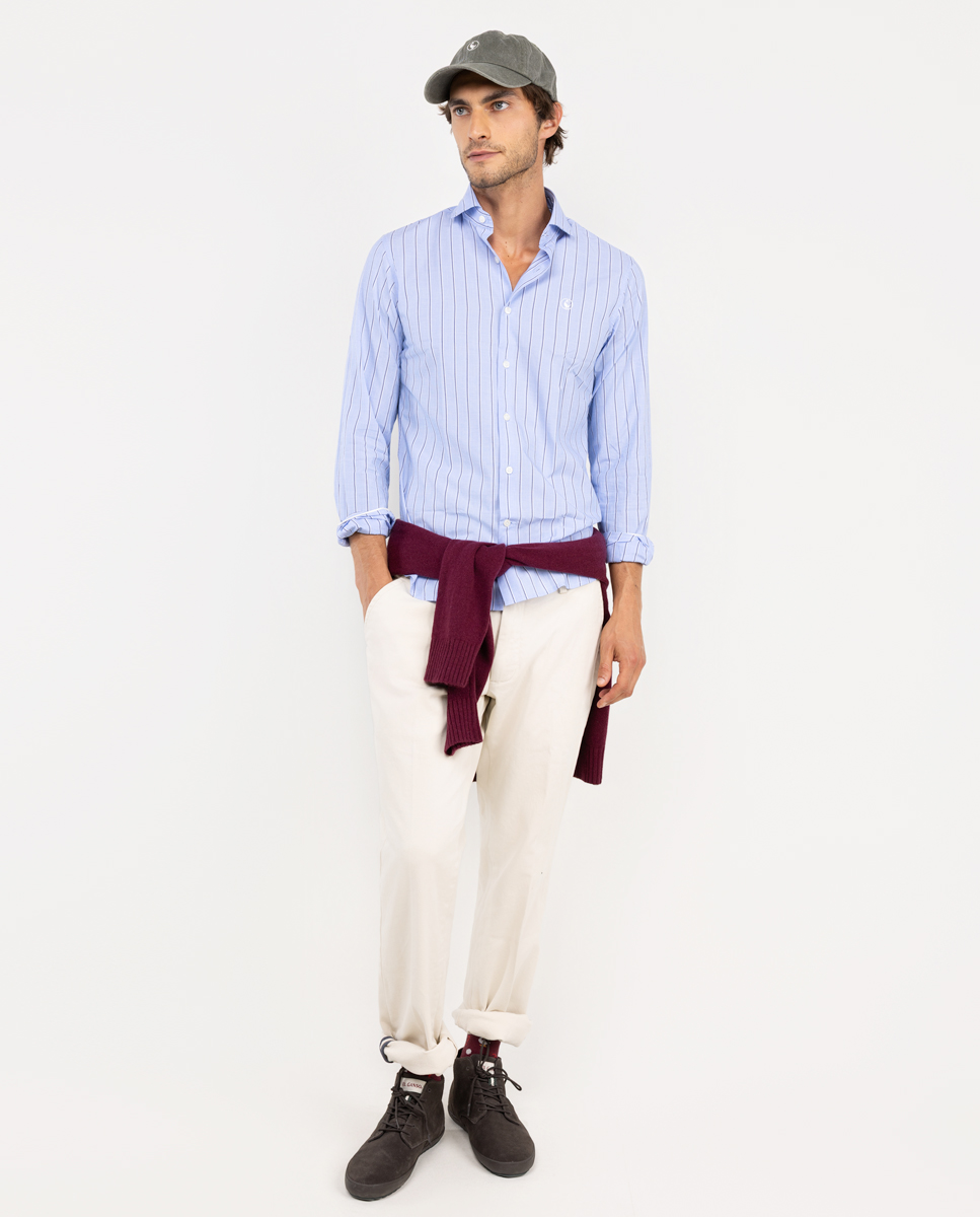 Light Blue Back to Work Poplin Shirt W Blue Stripe
