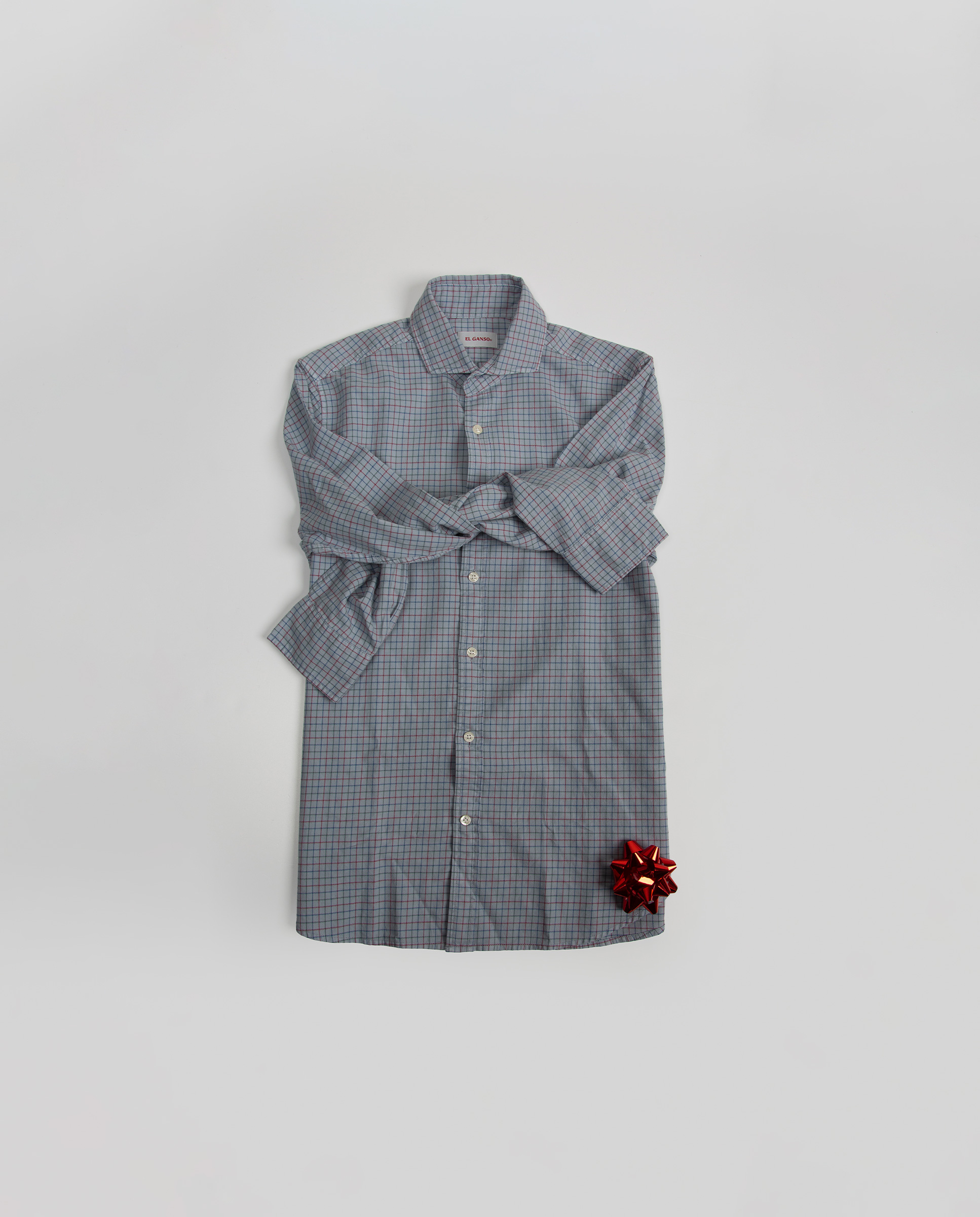 Light Blue Tattershall Shirt with Maroon Trim