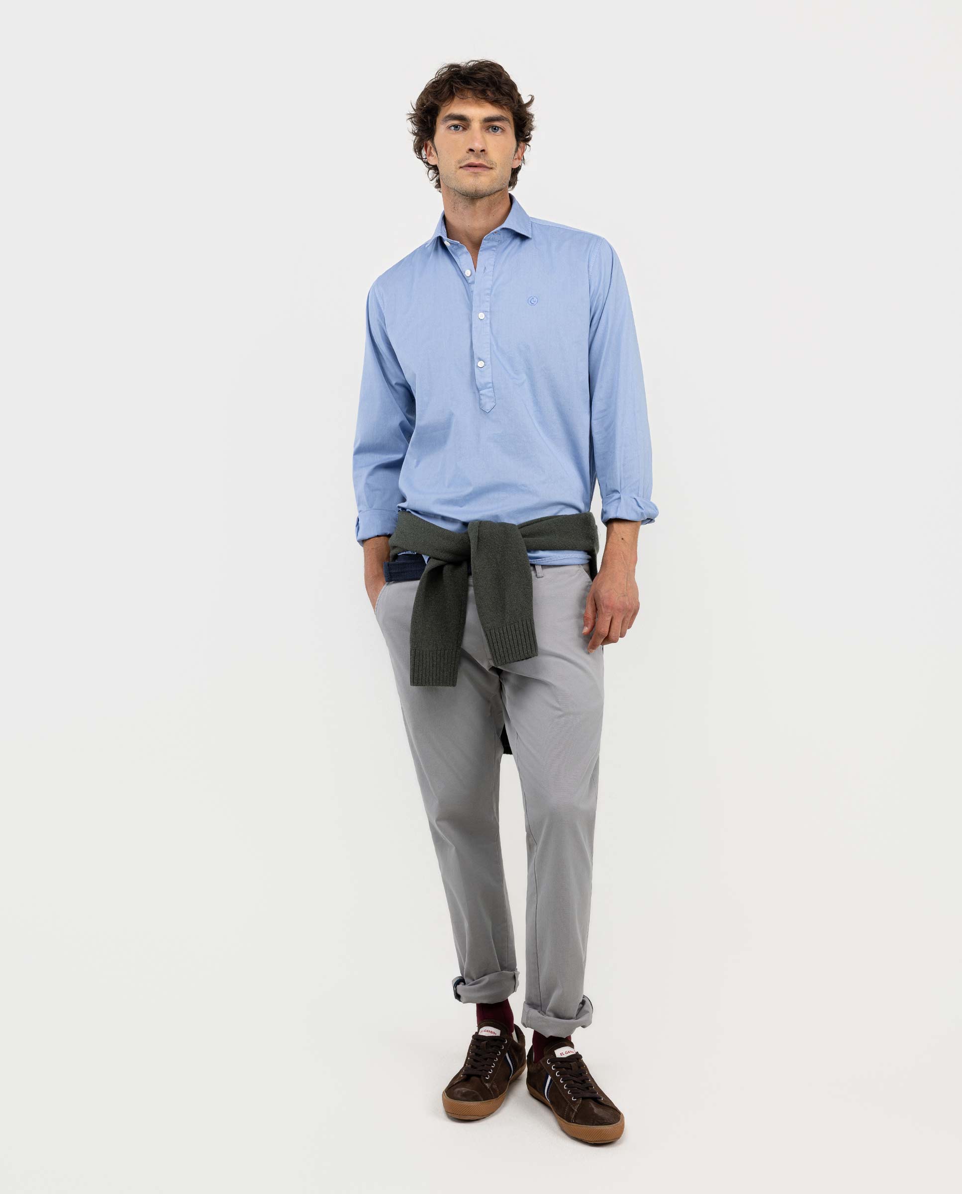 Camisa Polera Twill Garment Dyed Celeste