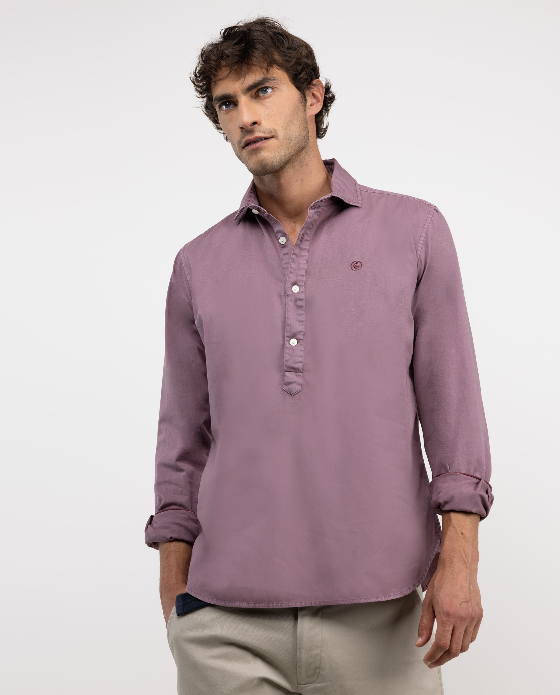 Camisa Polera Twill Garment Dyed Granate