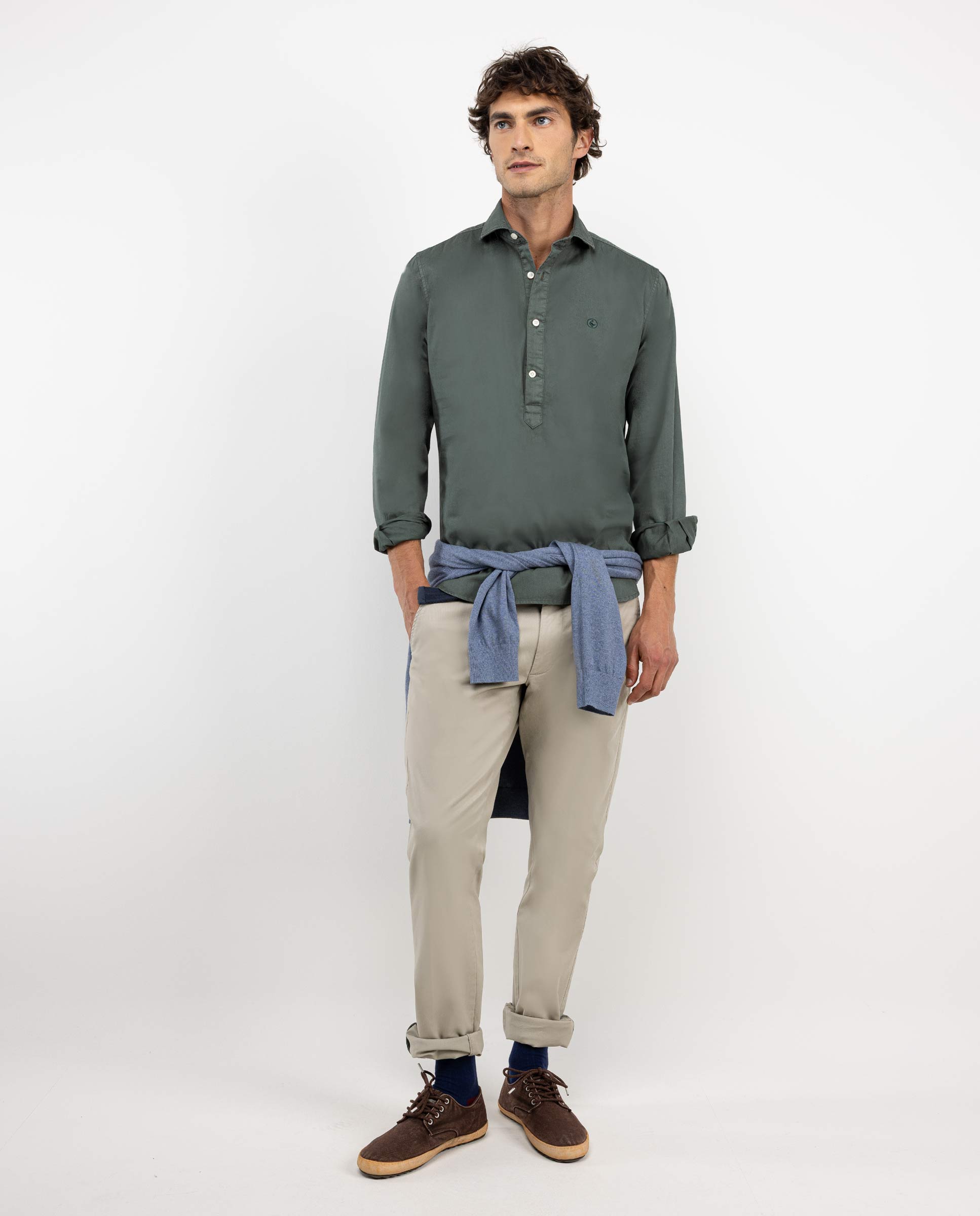 Green Garment Dyed Twill Popover Shirt