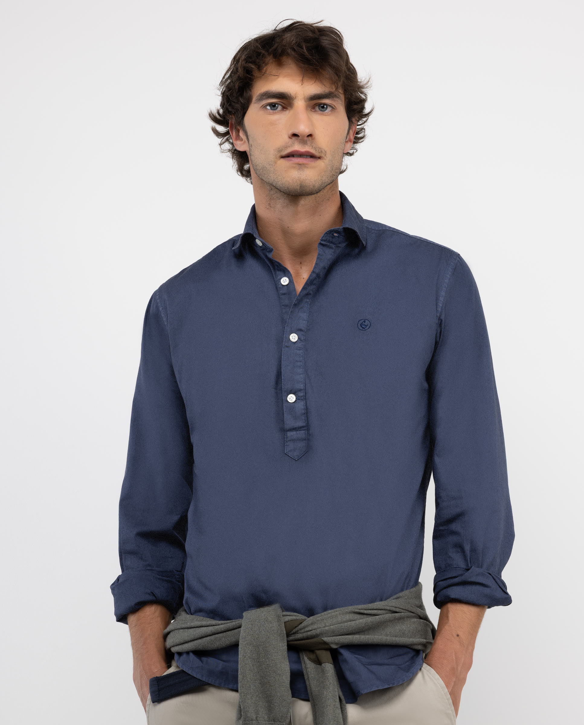 Navy Garment Dyed Twill Popover Shirt