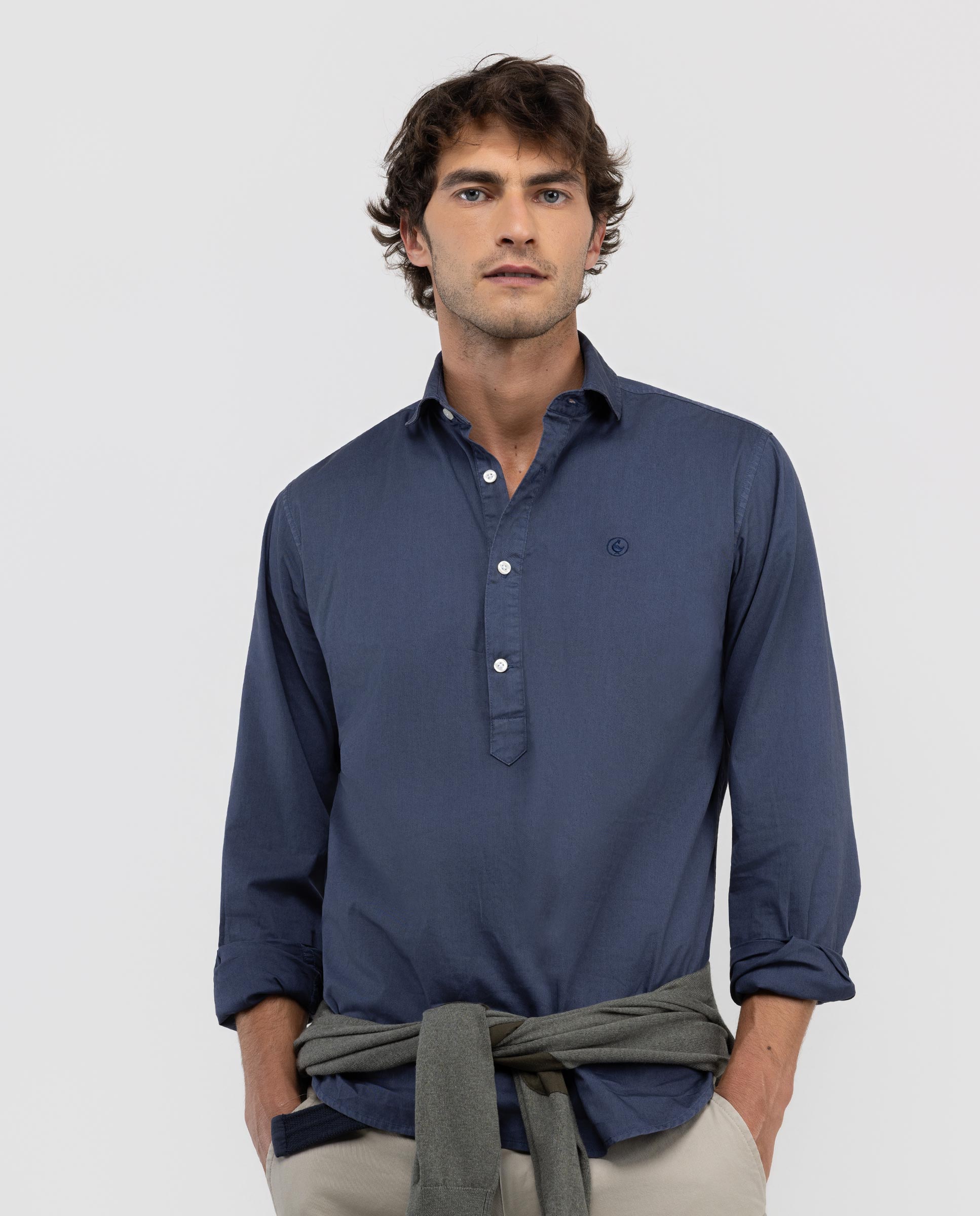 Camisa Polera Twill Garment Dyed Marino