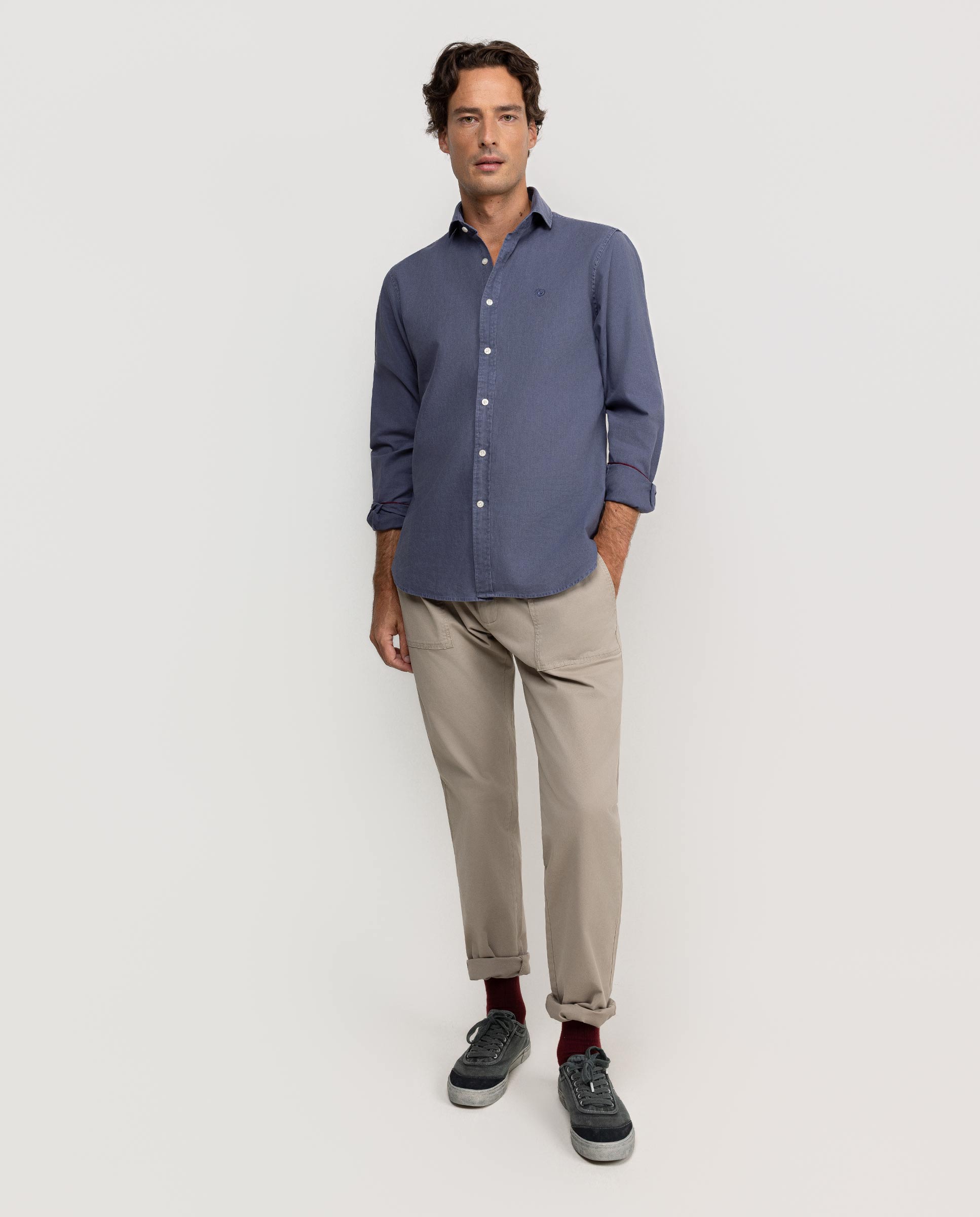 Camisa Algodón Lino Marino