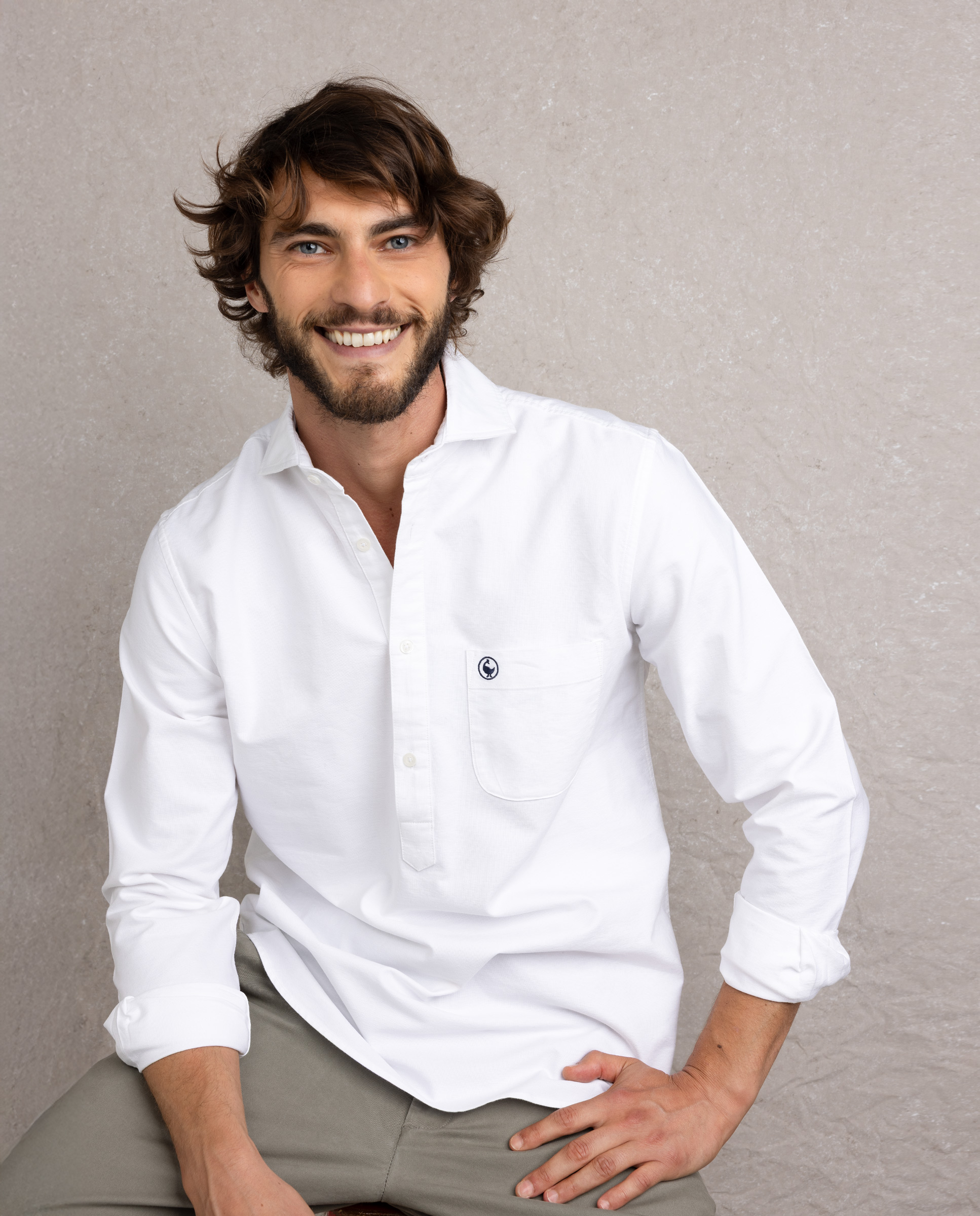 White Oxford Polo Shirt with Pocket