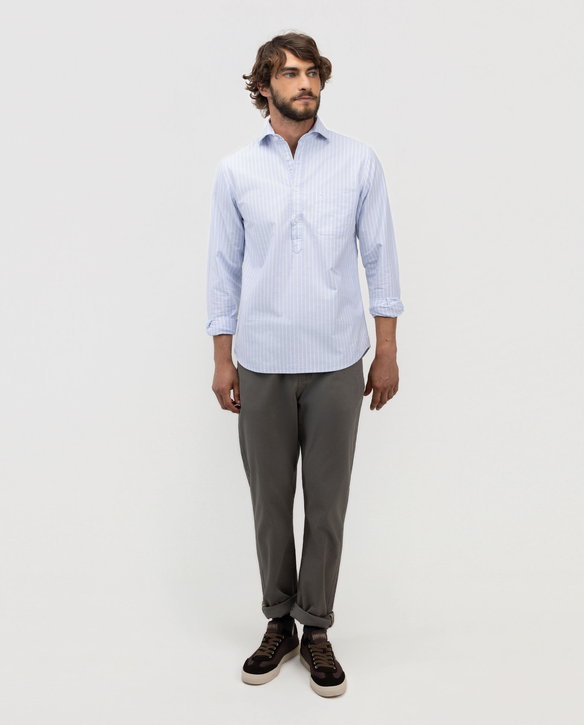 Light Blue Oxford Butcher Polo Shirt with Pocket