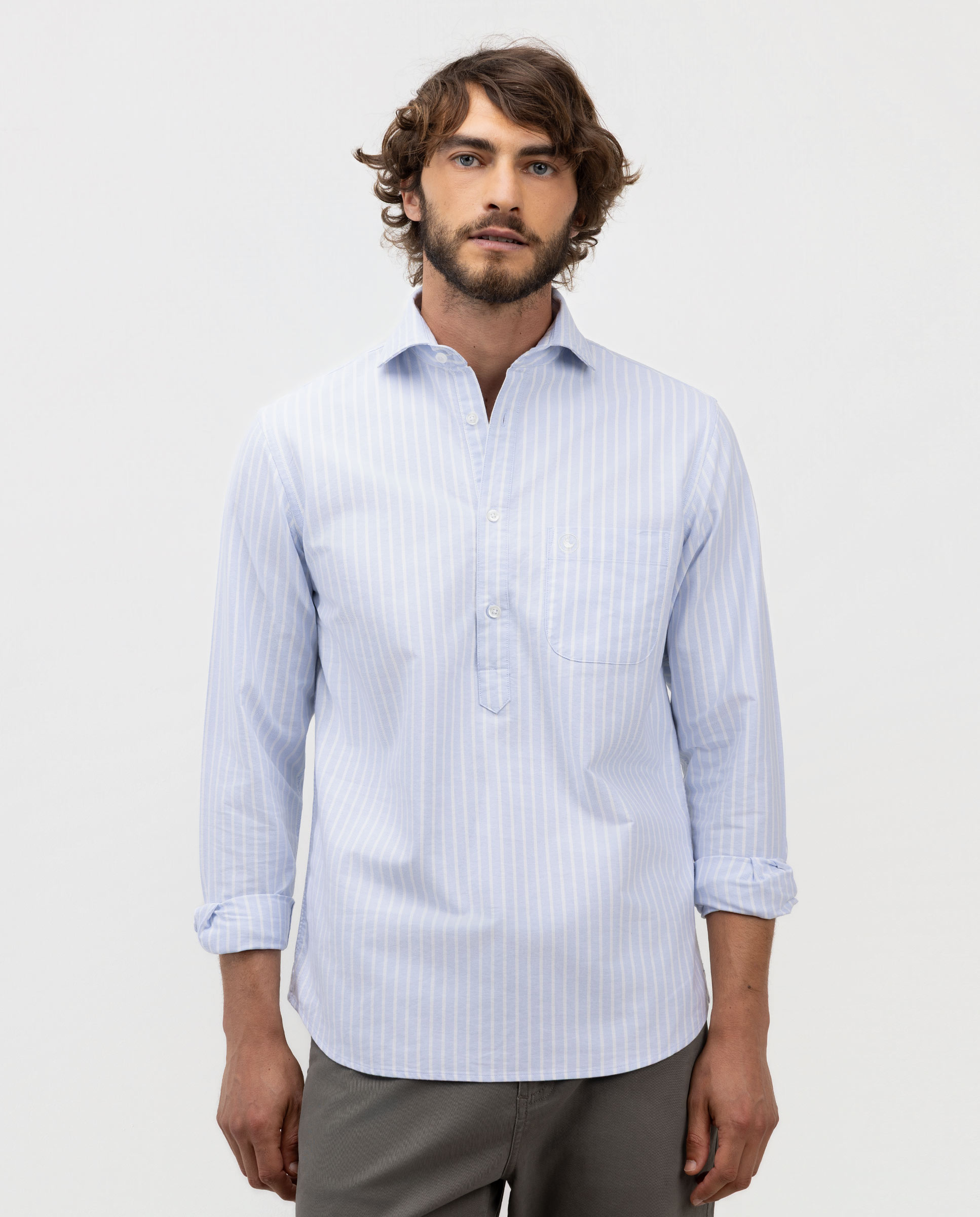 Light Blue Oxford Butcher Polo Shirt with Pocket