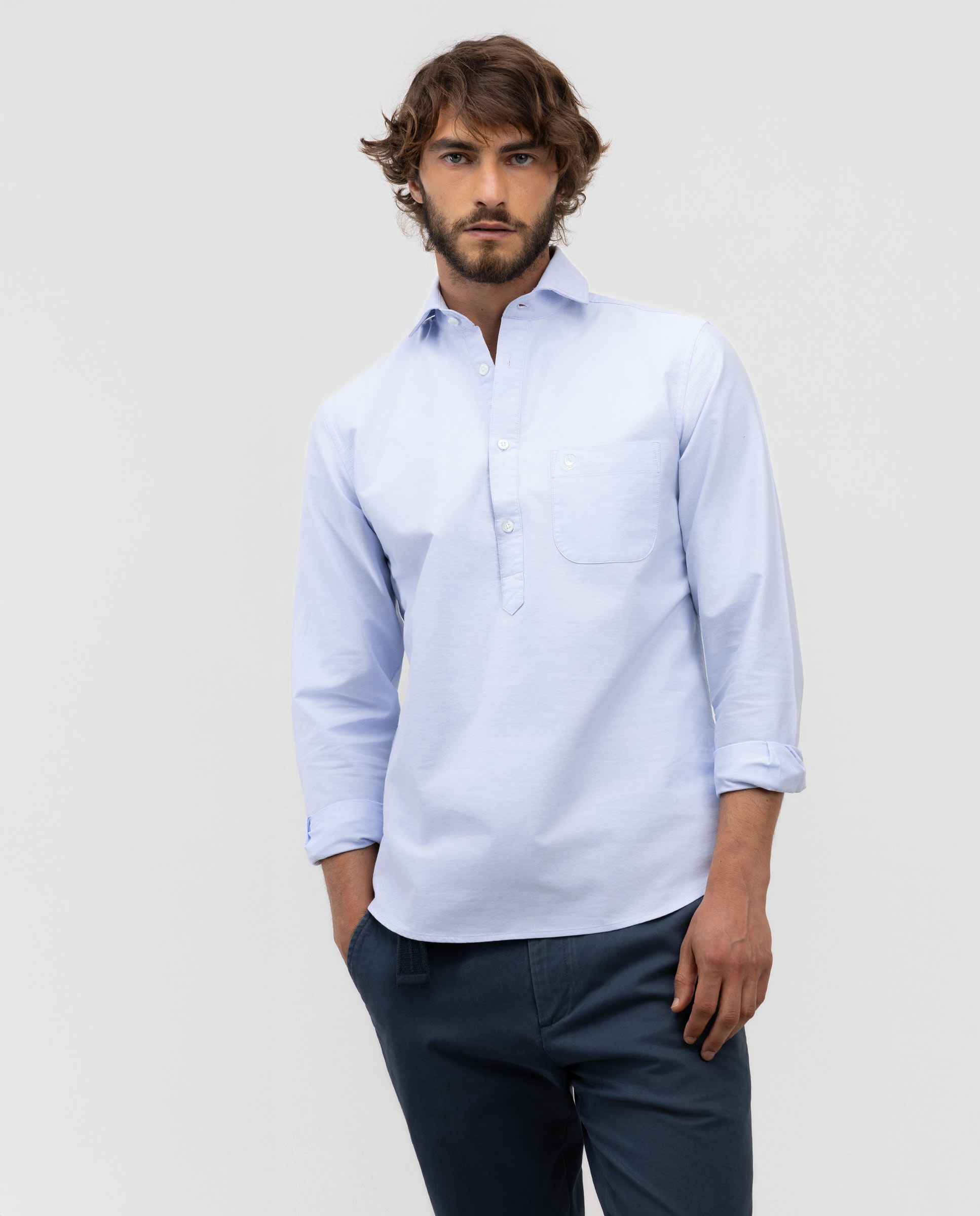 Light Blue Oxford Polo Shirt with Pocket