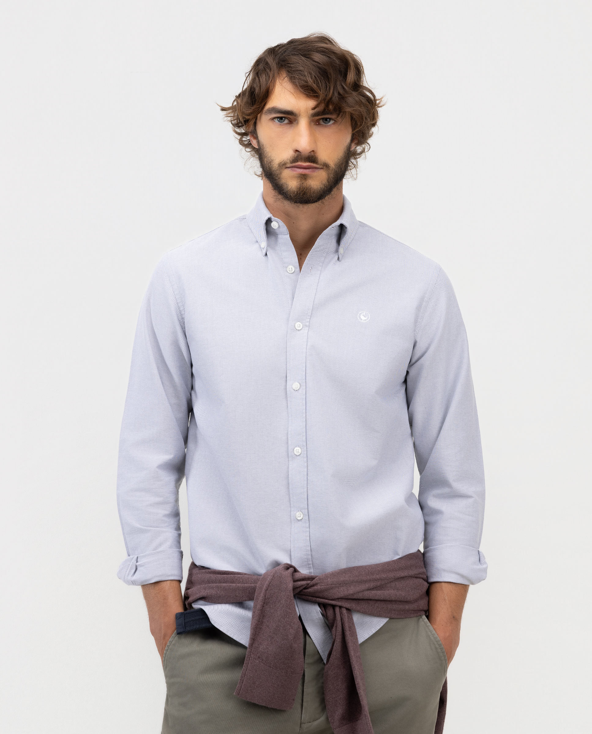 Plain Button Down Oxford Shirt Gray
