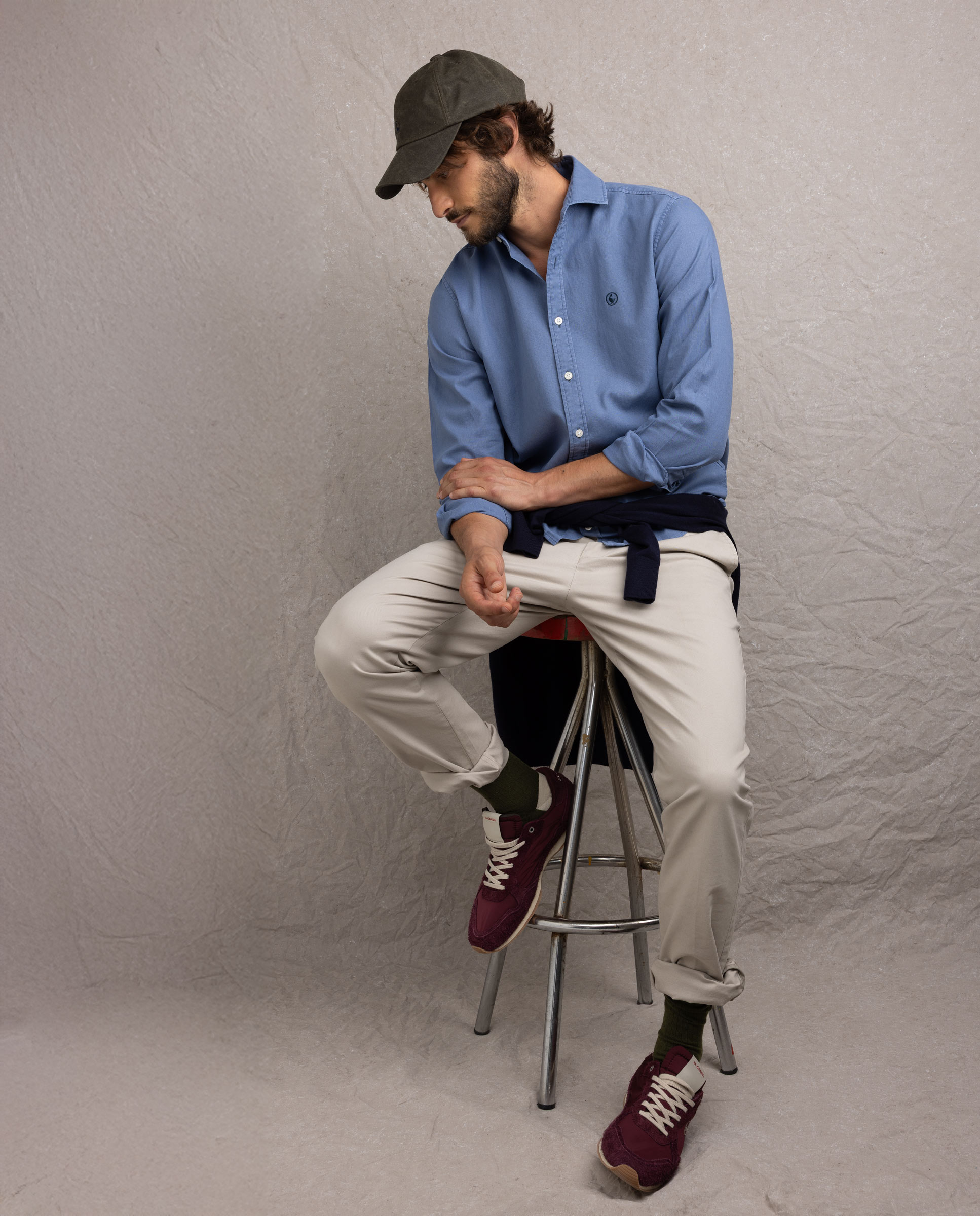 Blue Linen Cotton Shirt with Italian Collar