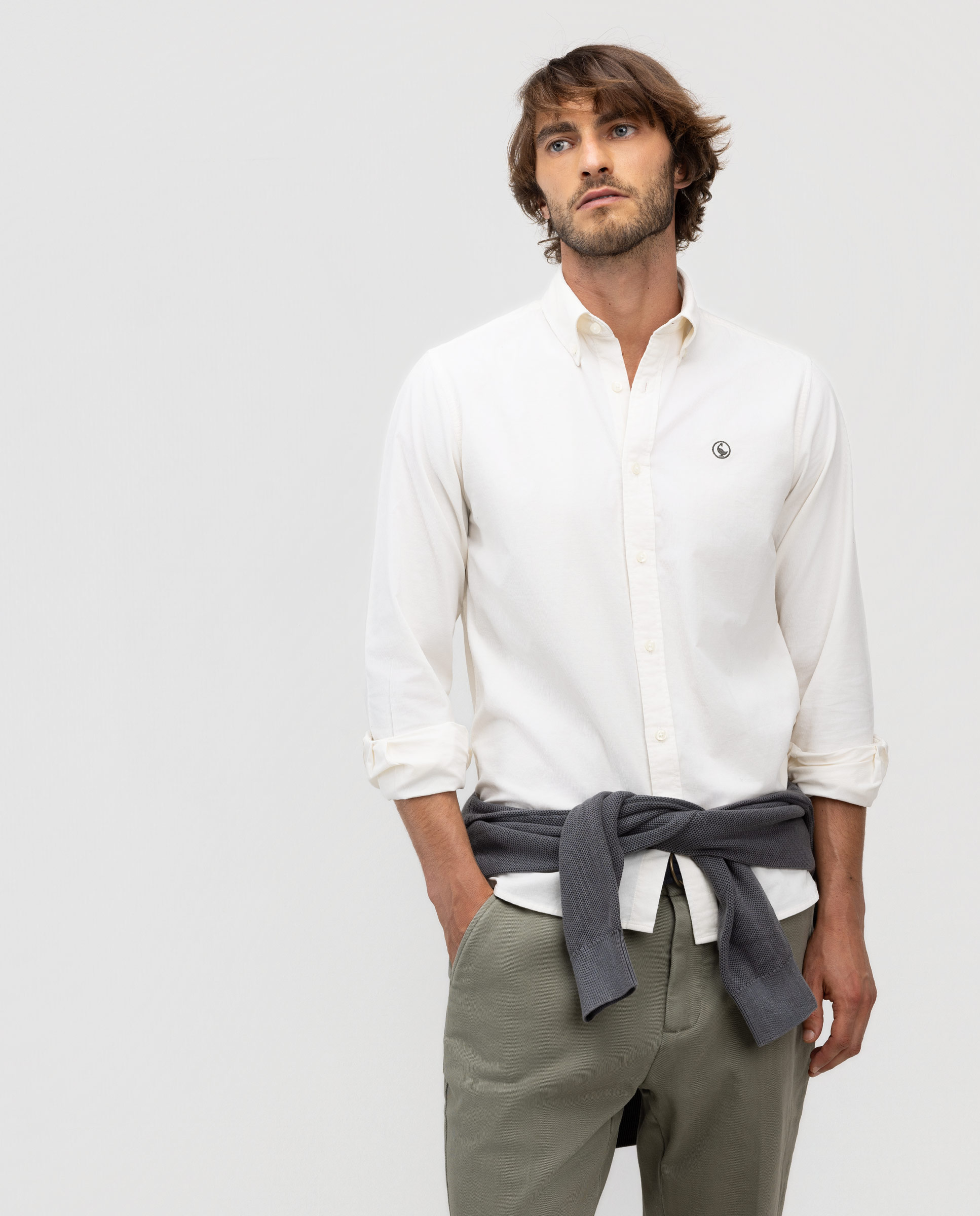 Garment Dyed Button Down Corduroy Shirt Ecru