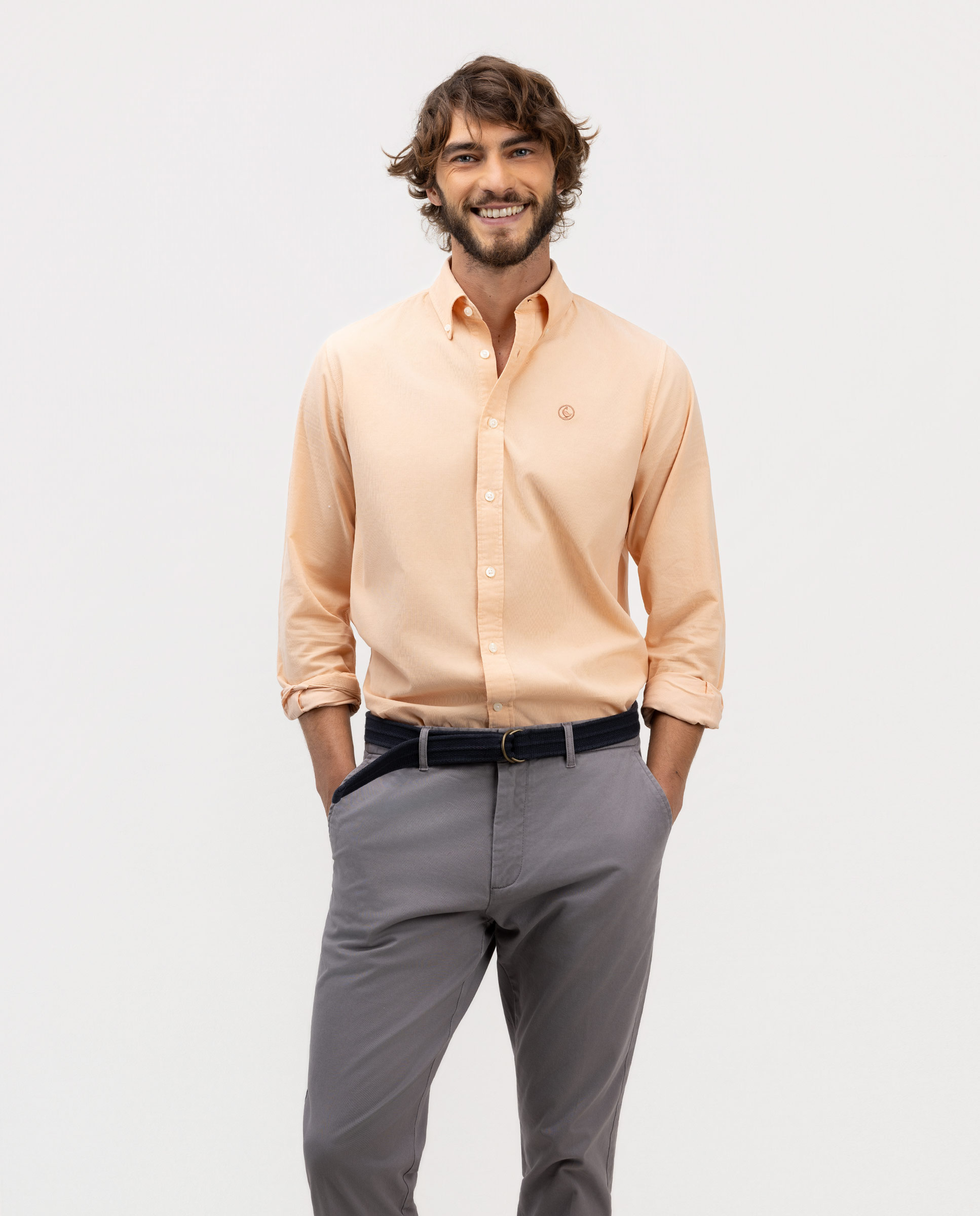 Garment Dyed Button Down Orange Corduroy Shirt