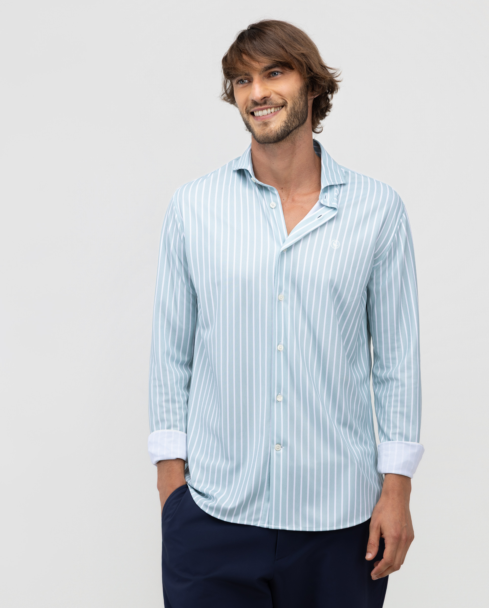 Sepiia Stripe Butcher Green Shirt