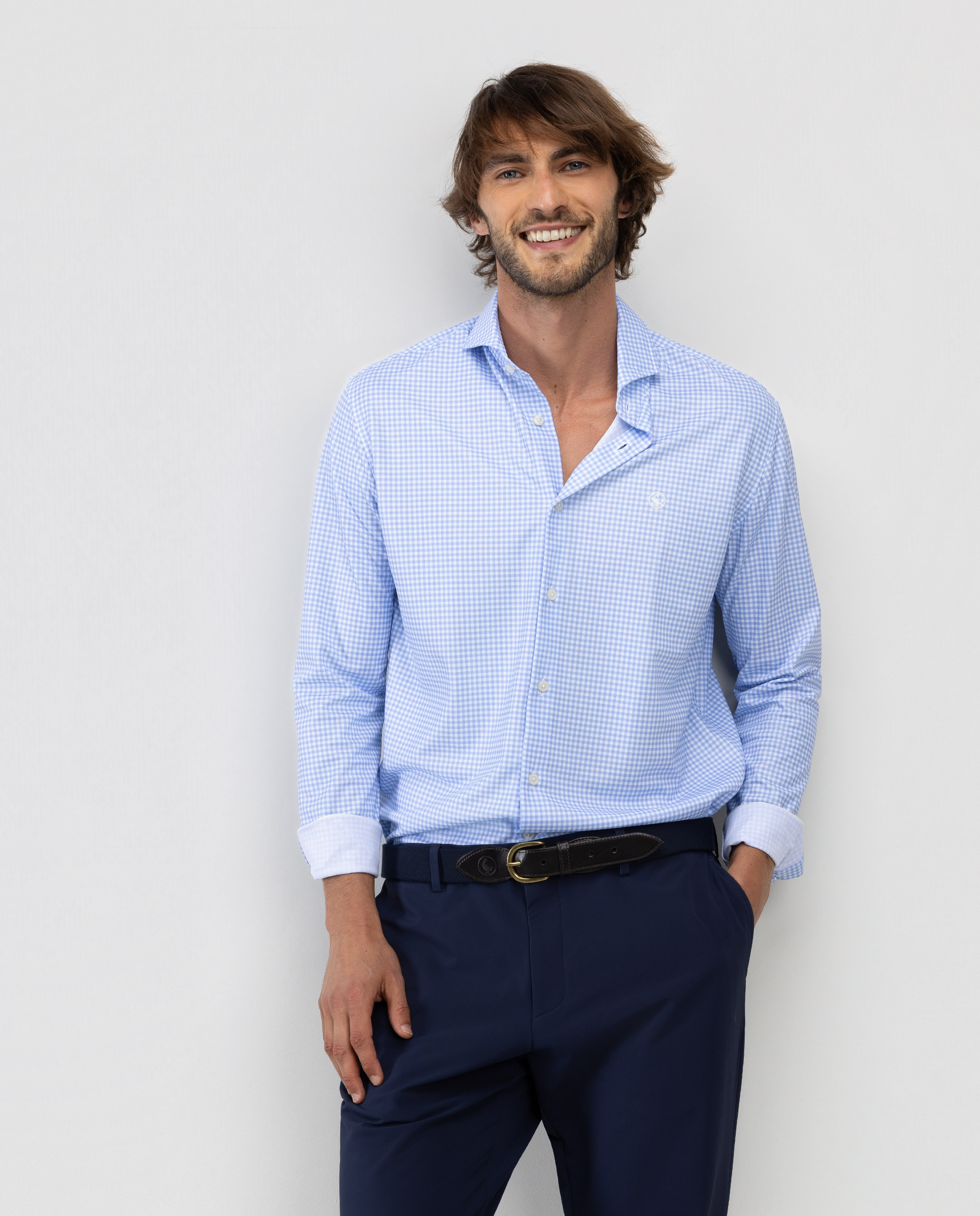Sepia Shirt Blue Gingham Check