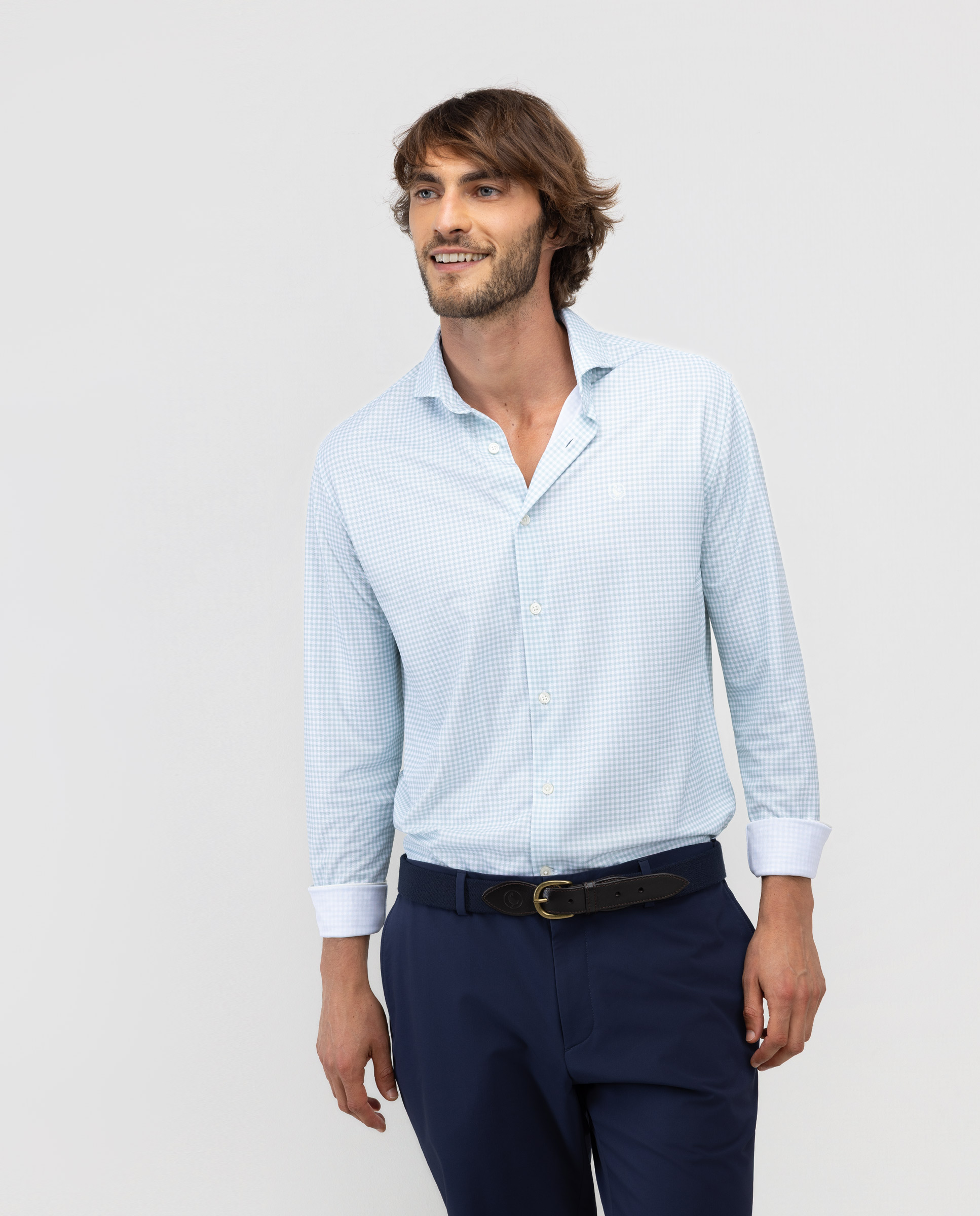 Sepia Shirt Green Gingham Check
