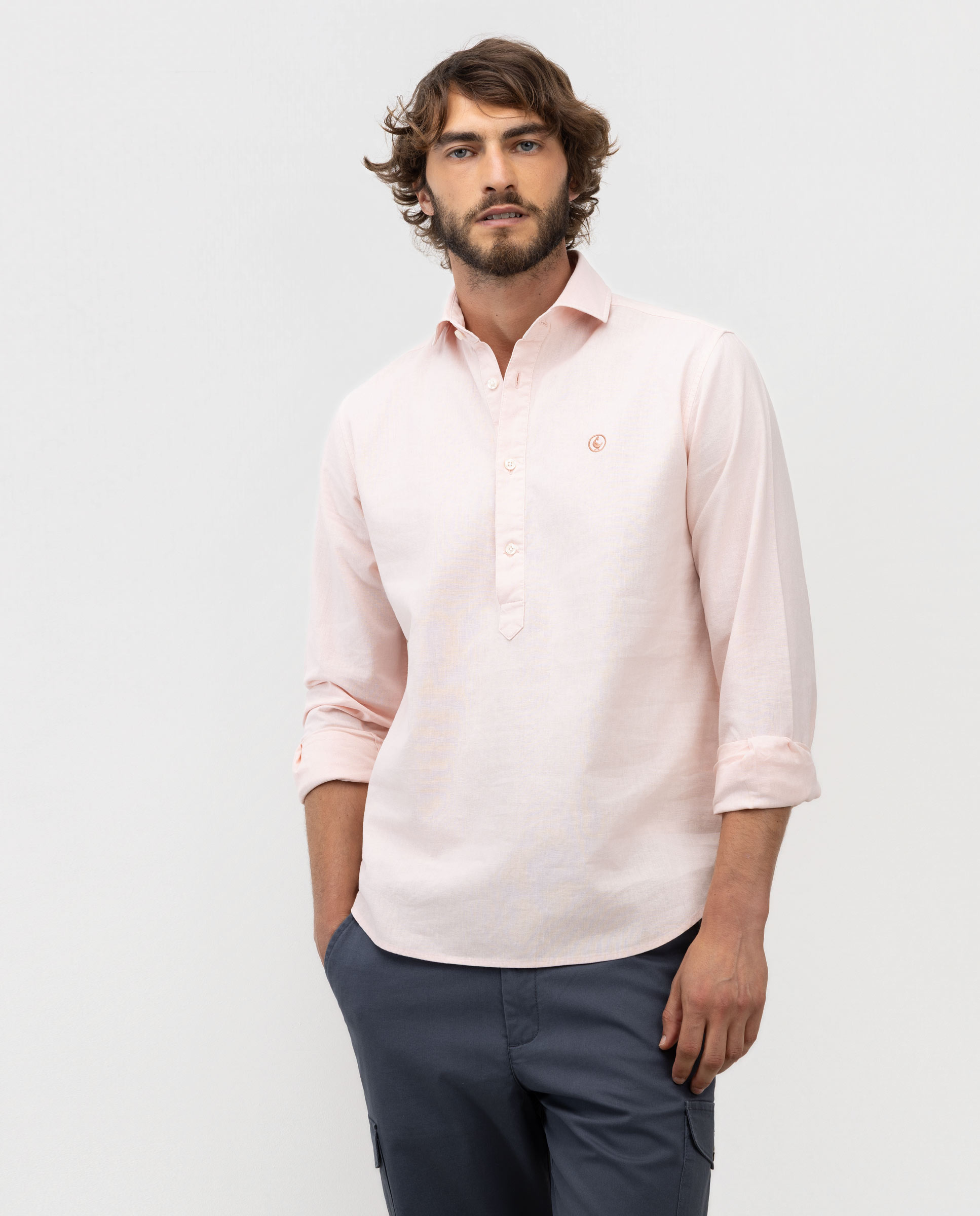 Garnet Cotton Linen Polo Shirt with Italian Collar