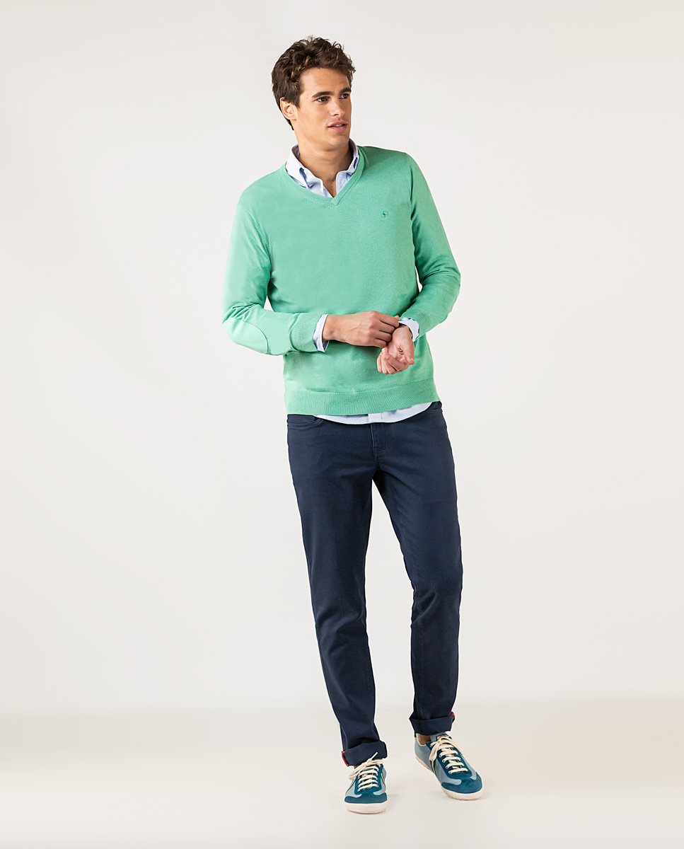 Green V-Neck Jumper