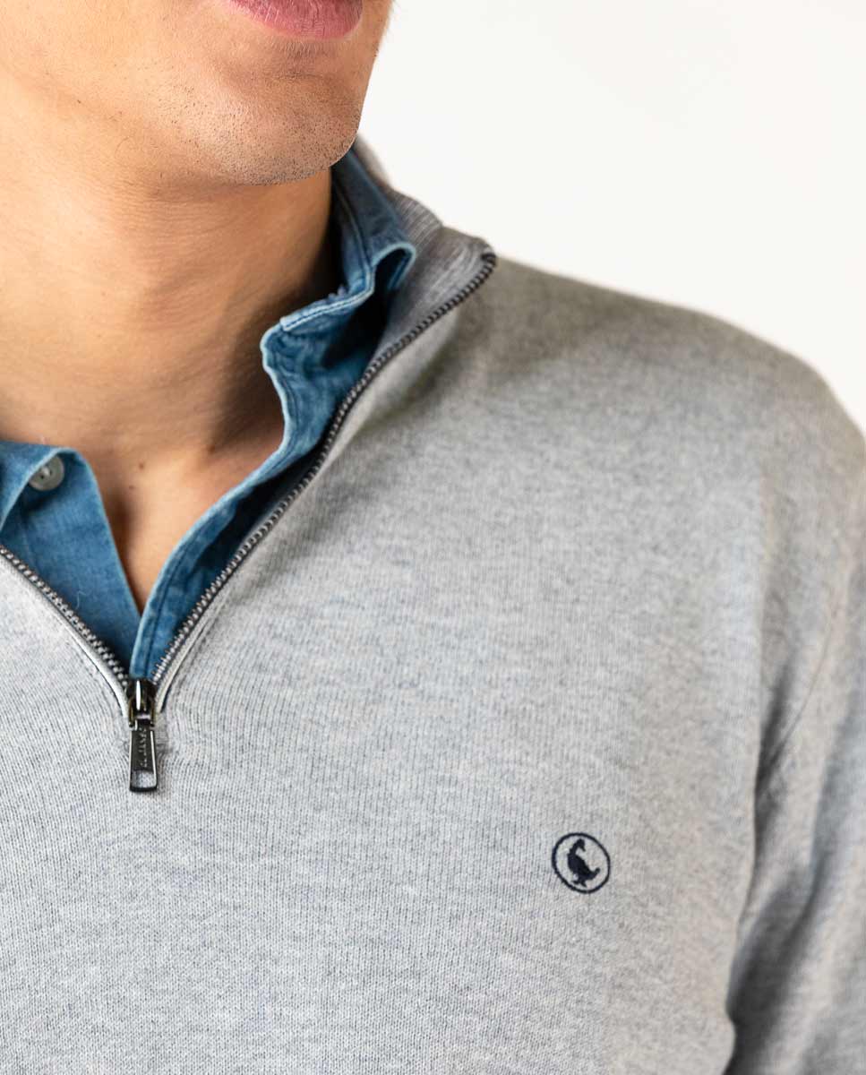 Grey Jumper W Zip Collar