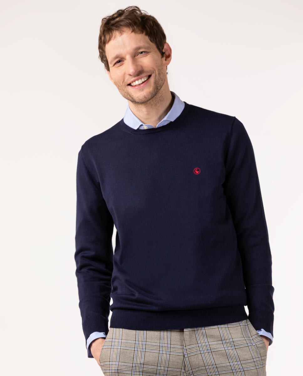 Navy Supima Jumper W Crew Neck