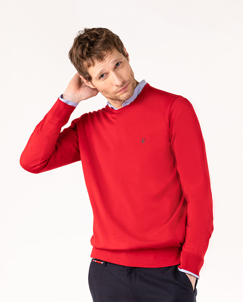 Red Supima Jumper W Crew Neck