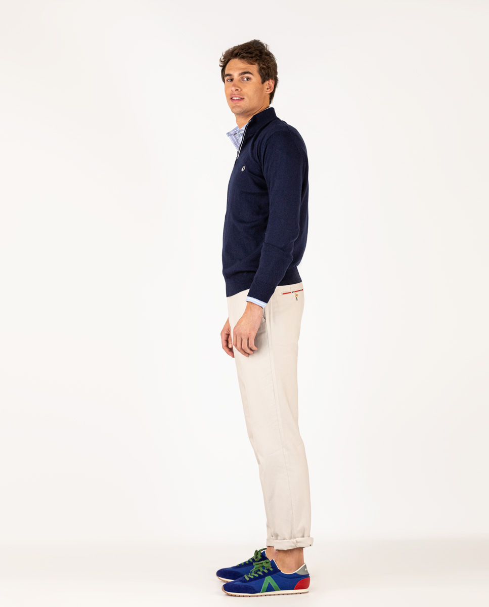 Navy Jumper W Zip Collar