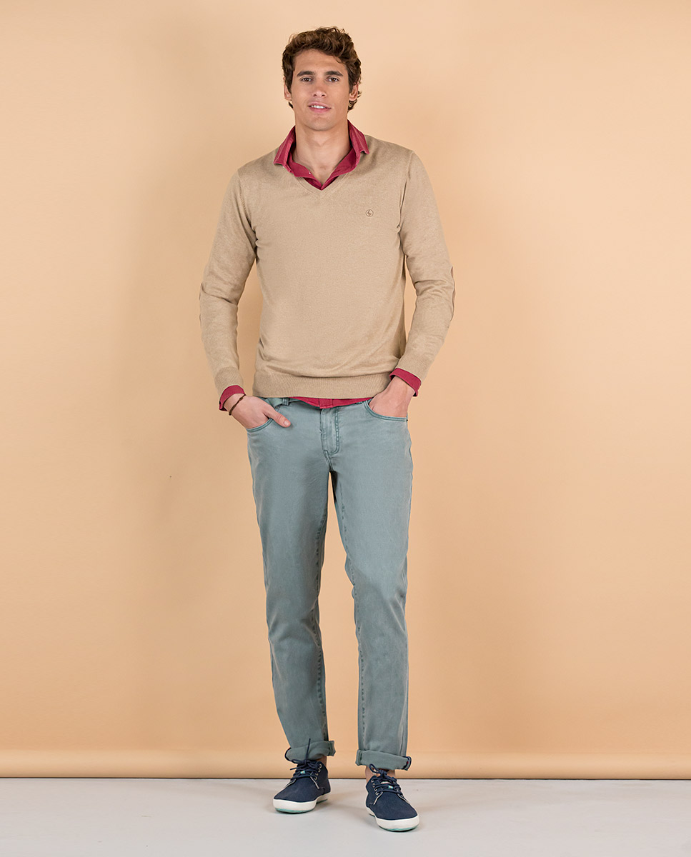 Jersey Cuello Pico Coderas Beige