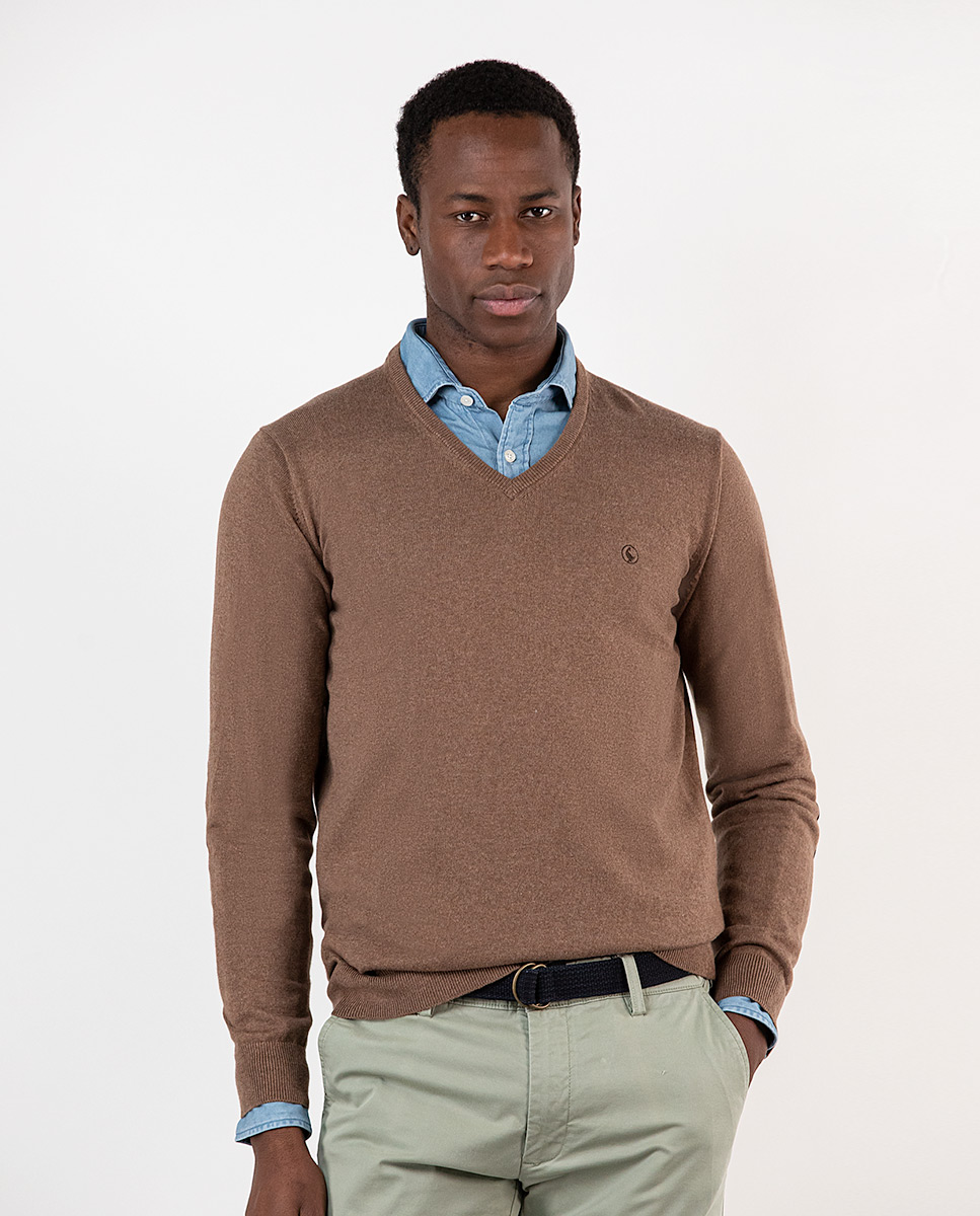 Jersey Cuello Pico Coderas Marrón