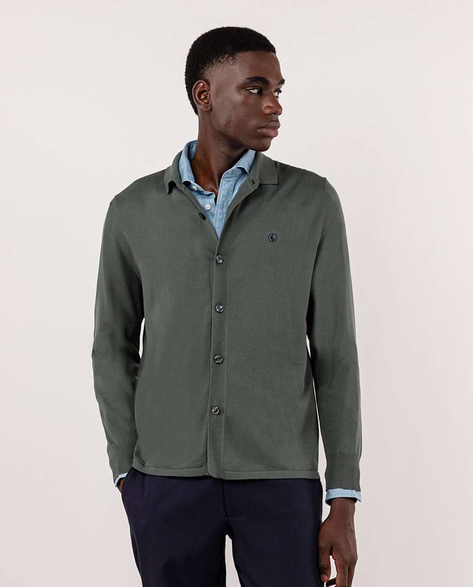 Cárdigan Cuello Camisero Verde