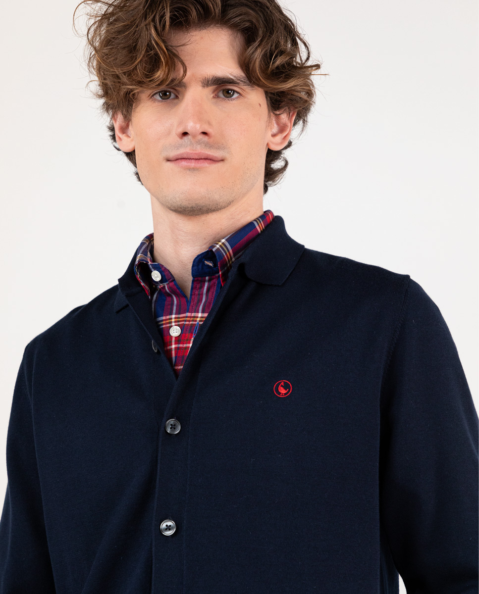 Navy Shirt Collar Cardigan