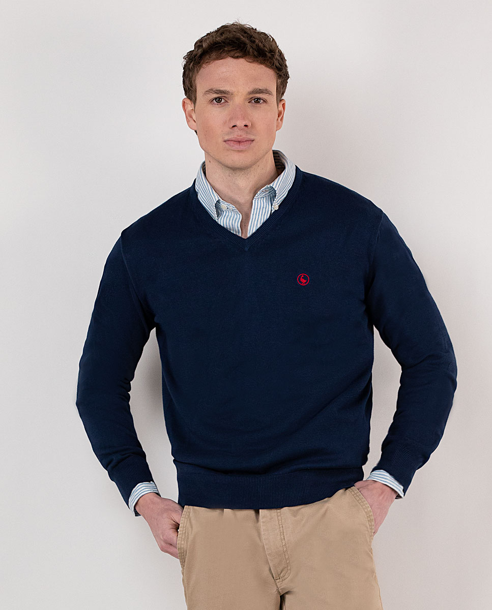 Jersey Cuello Pico Garment Dyed Marino