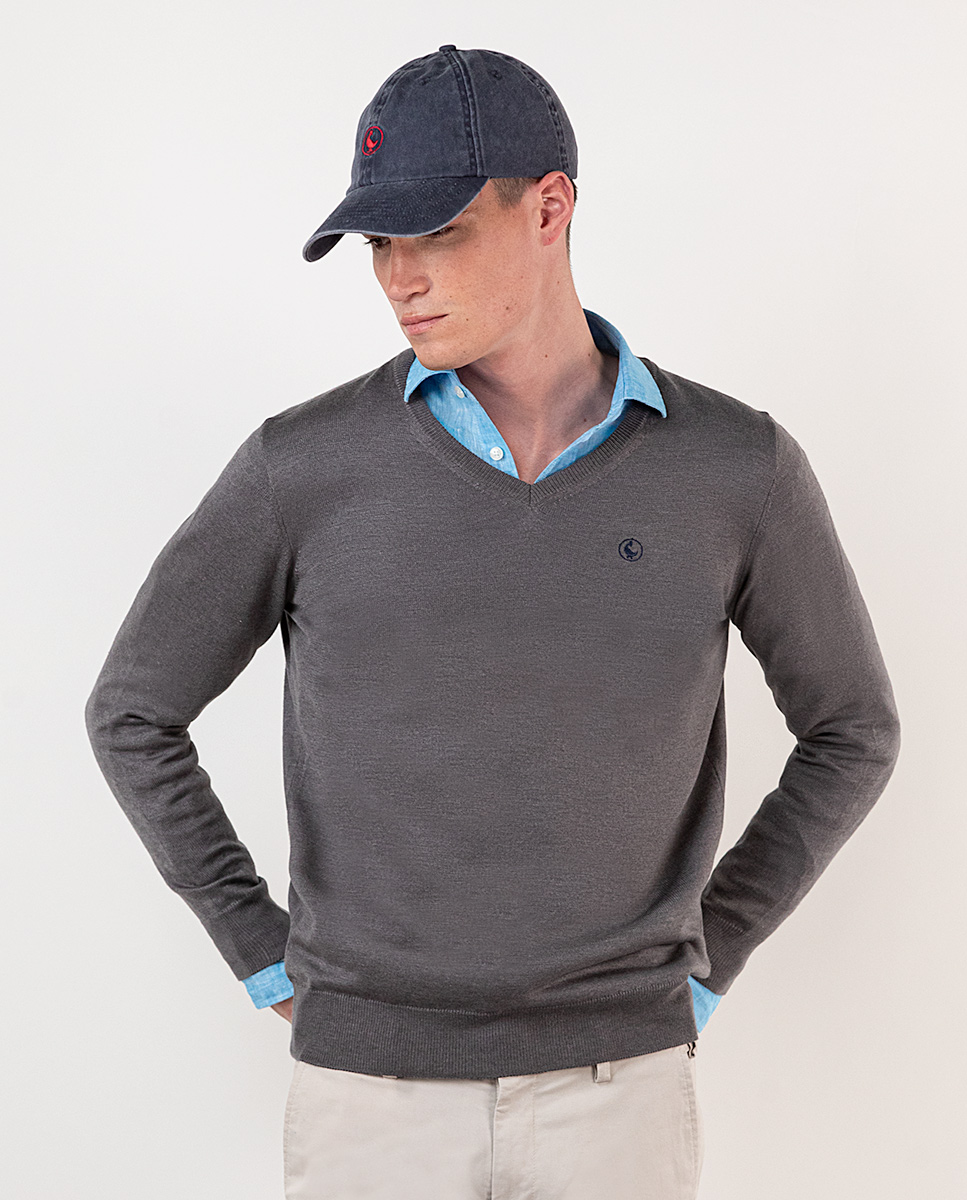 Jersey Cuello Pico Gris Melange