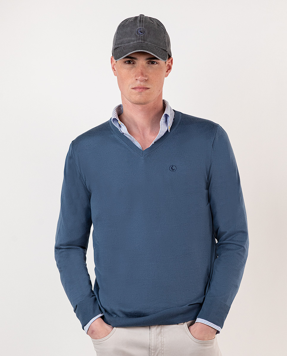 Jersey Cuello Pico Azul Melange
