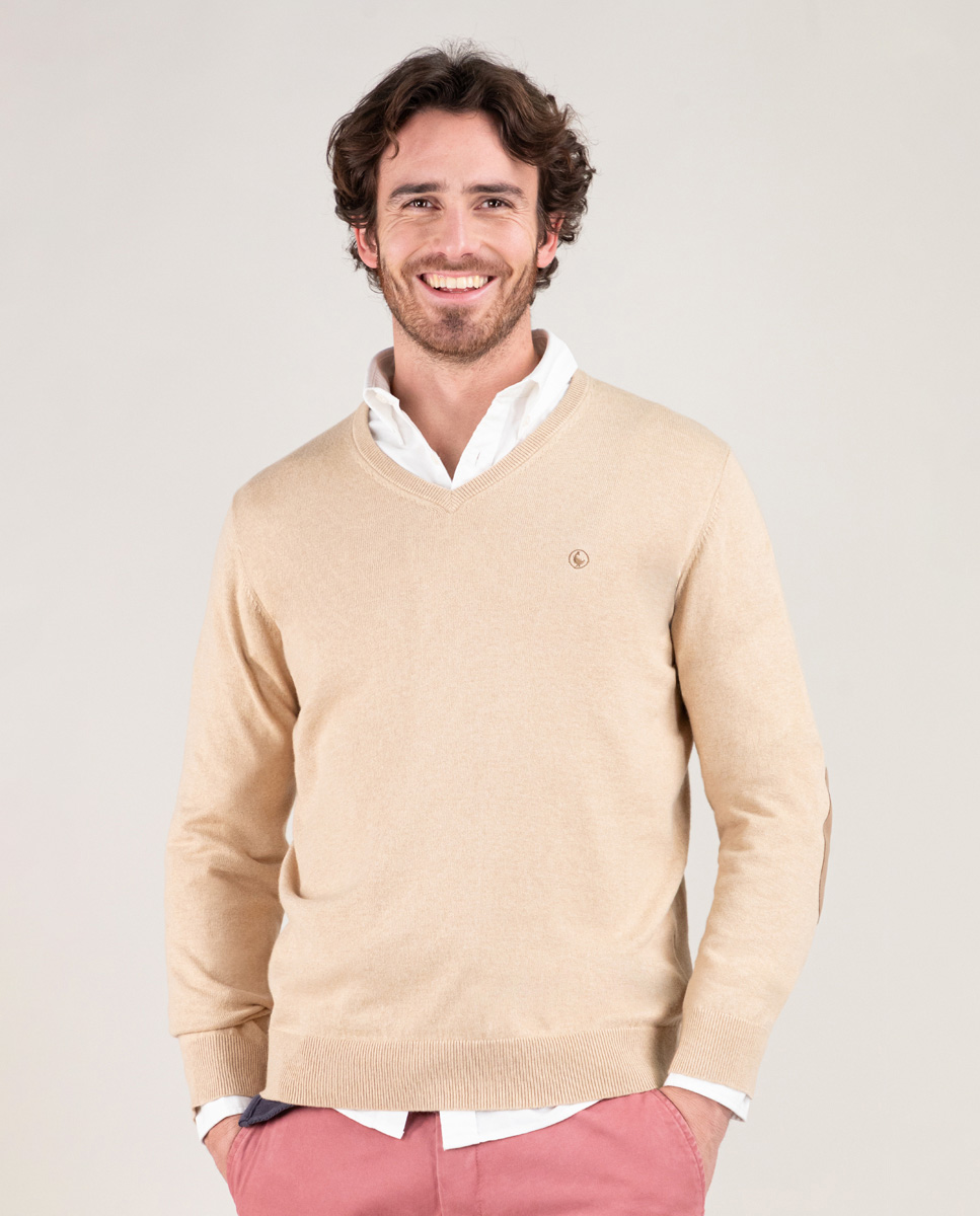 Jersey Cuello Pico Coderas Beige