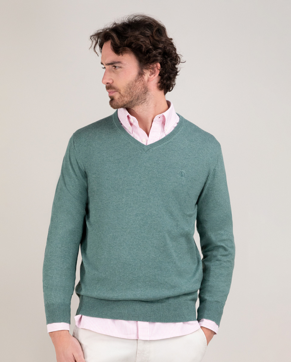 Jersey Cuello Pico Coderas Verde Oscuro