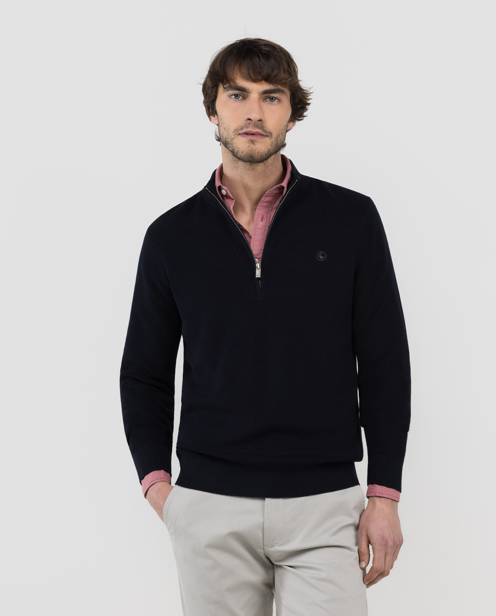 English Knit Jersey Zip Knit Navy