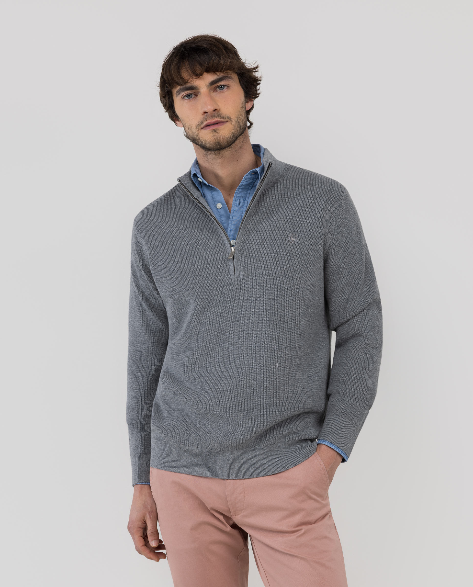 English Knit Jersey with Zipper, Grey