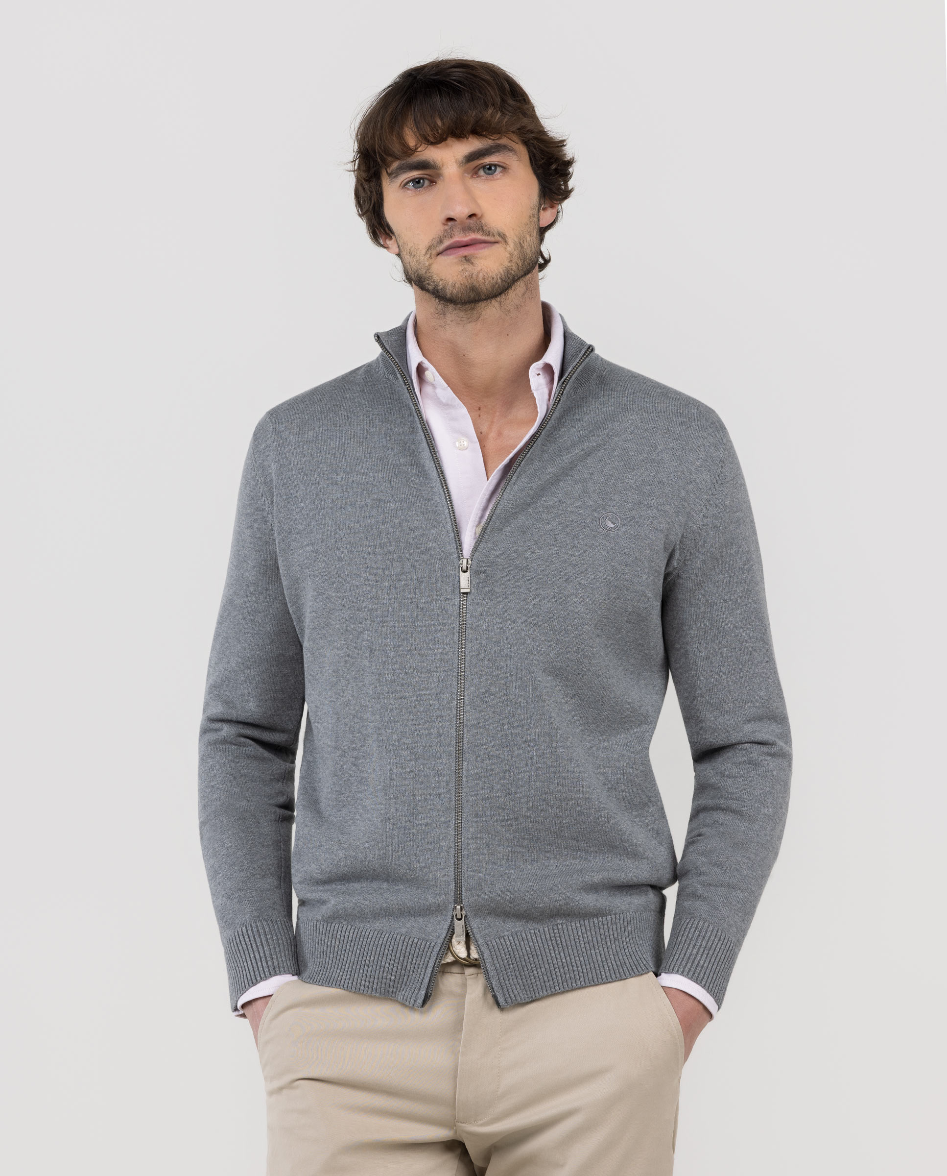 Gray Zip-Up Cardigan