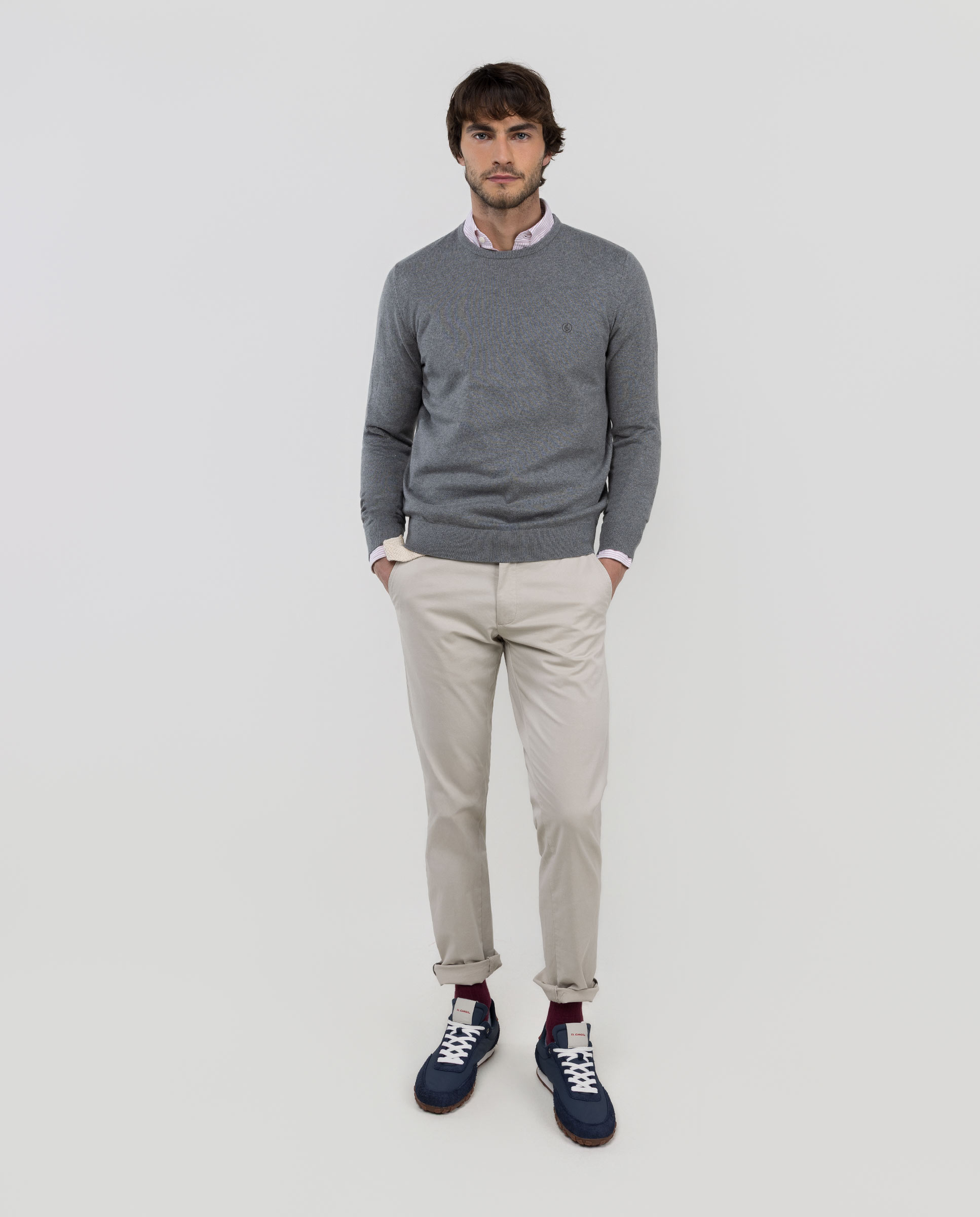 Grey Melange Crew Neck Sweater