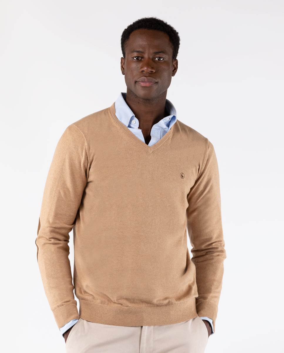 Jersey Cuello Pico Coderas Beige