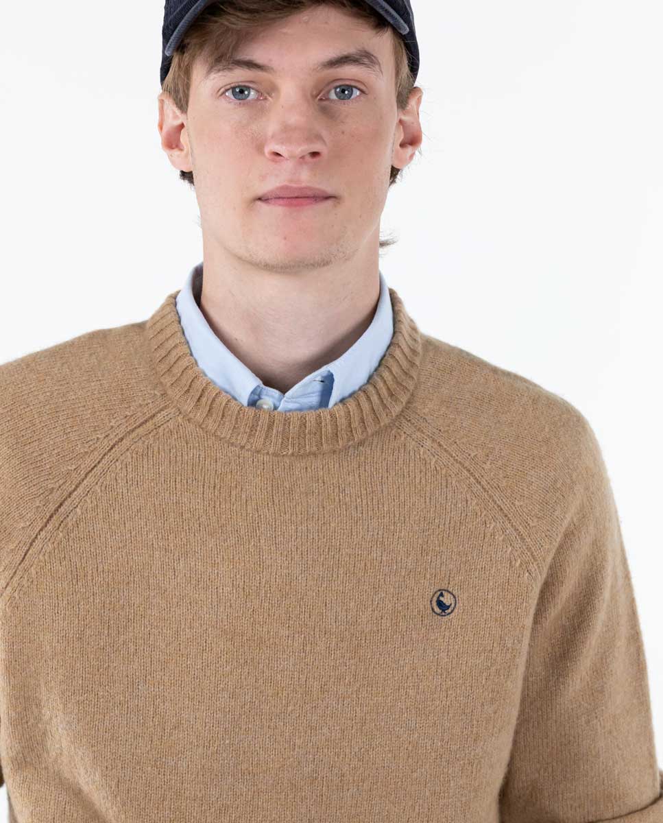 Beige Brushed Lambswool Crew Neck Jumper