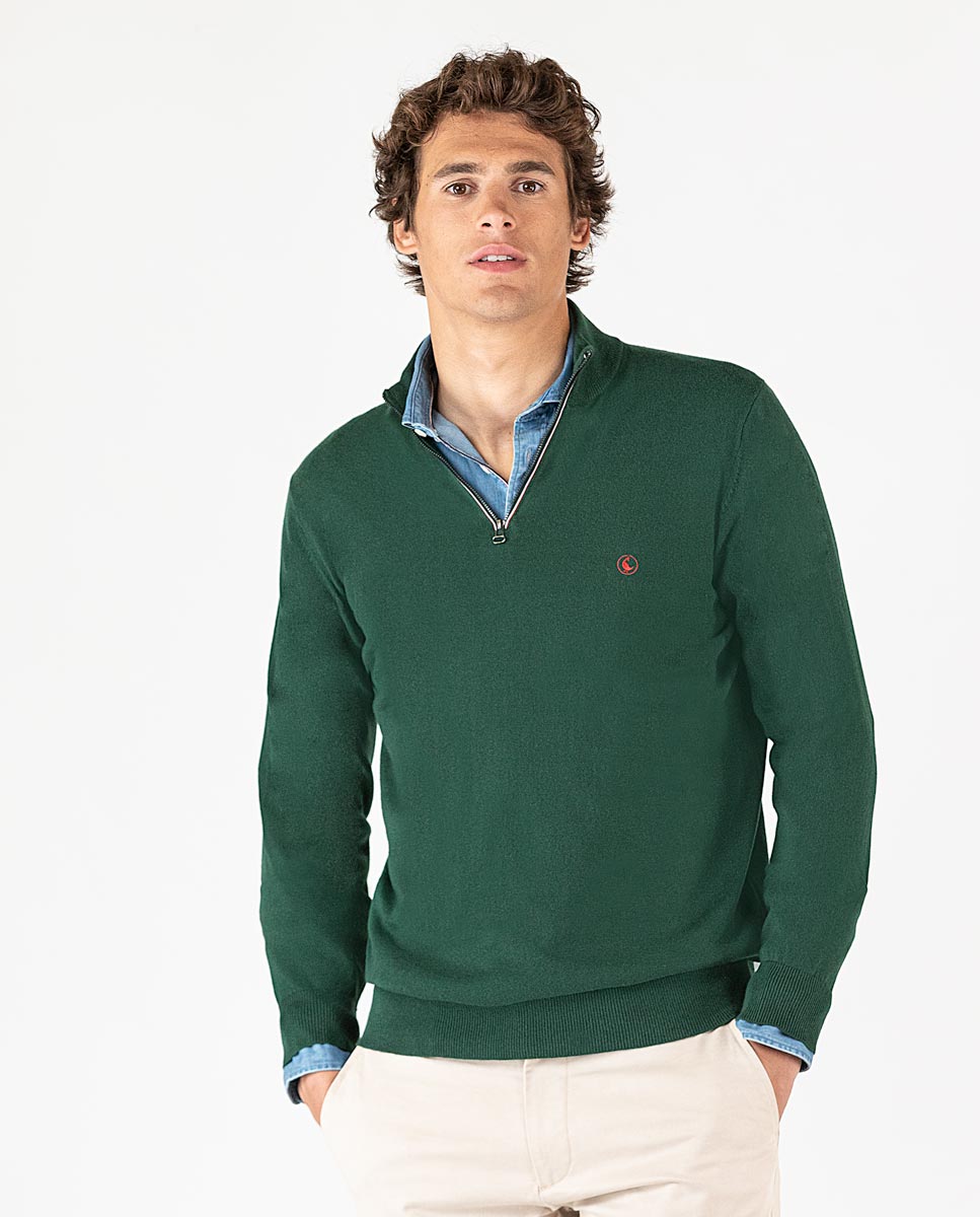 Jersey Cuello Cremallera Verde Botella