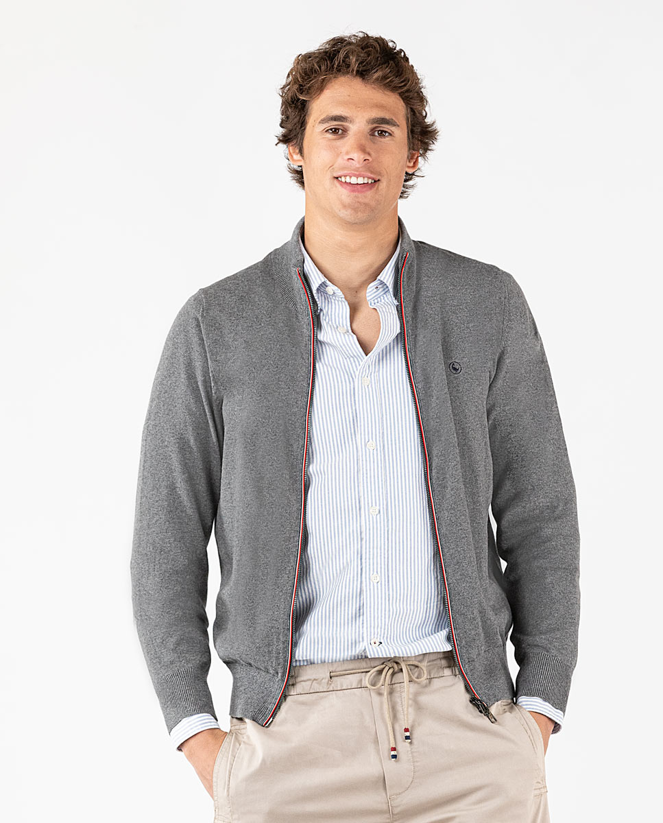Grey Zip-Up Cardigan