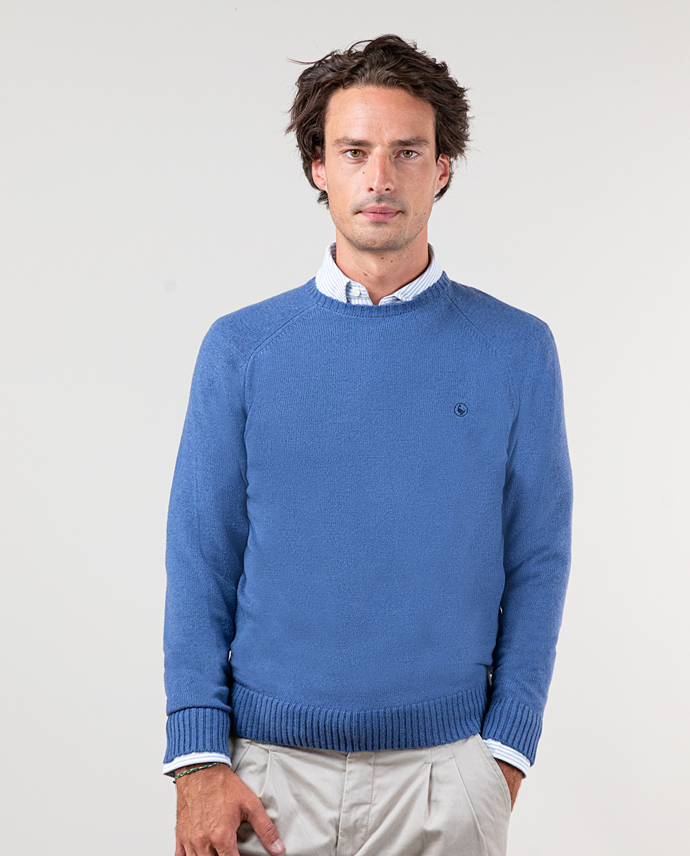 Blue Merino Jumper W Crew Neck