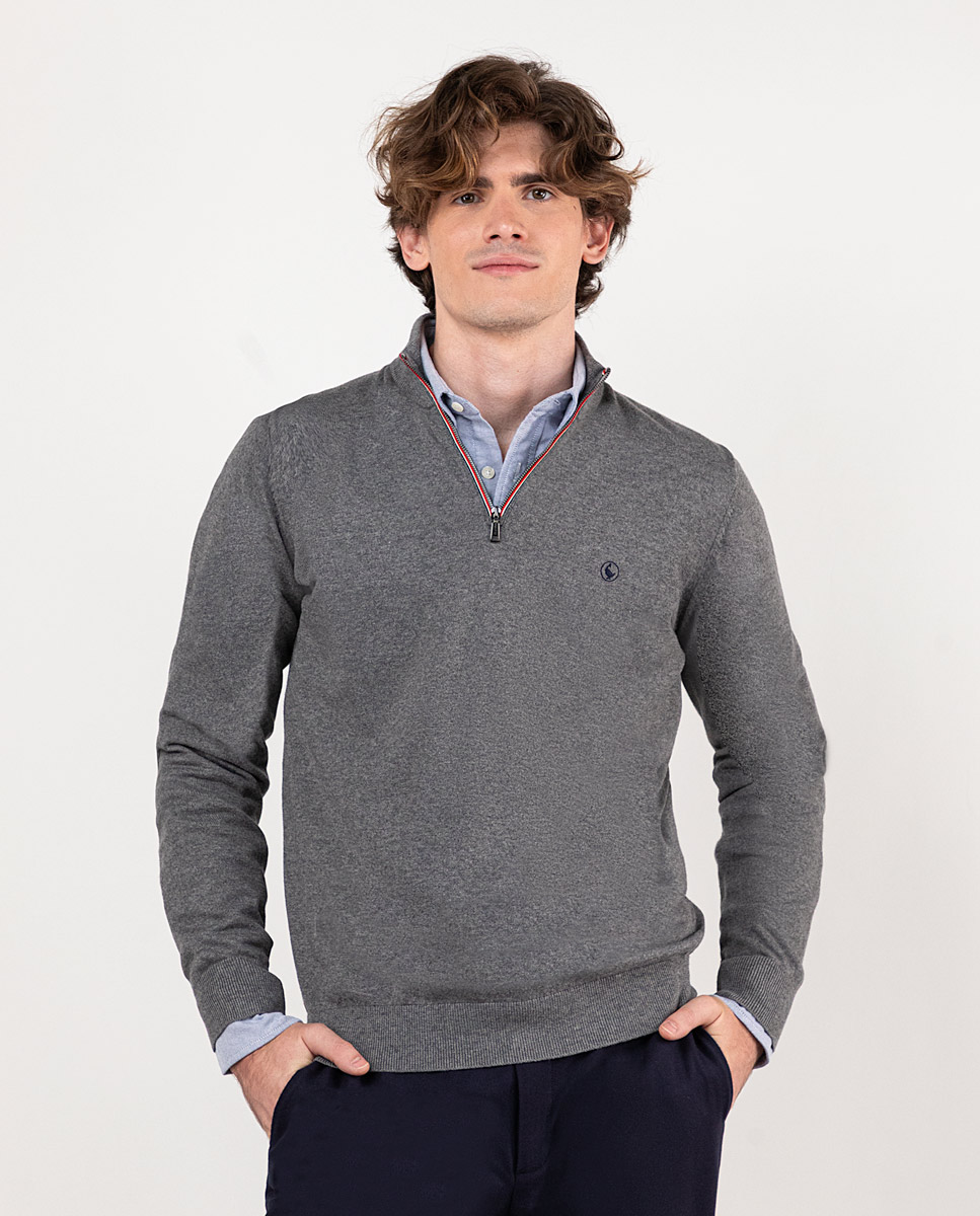 Grey Melange Jumper W Zip