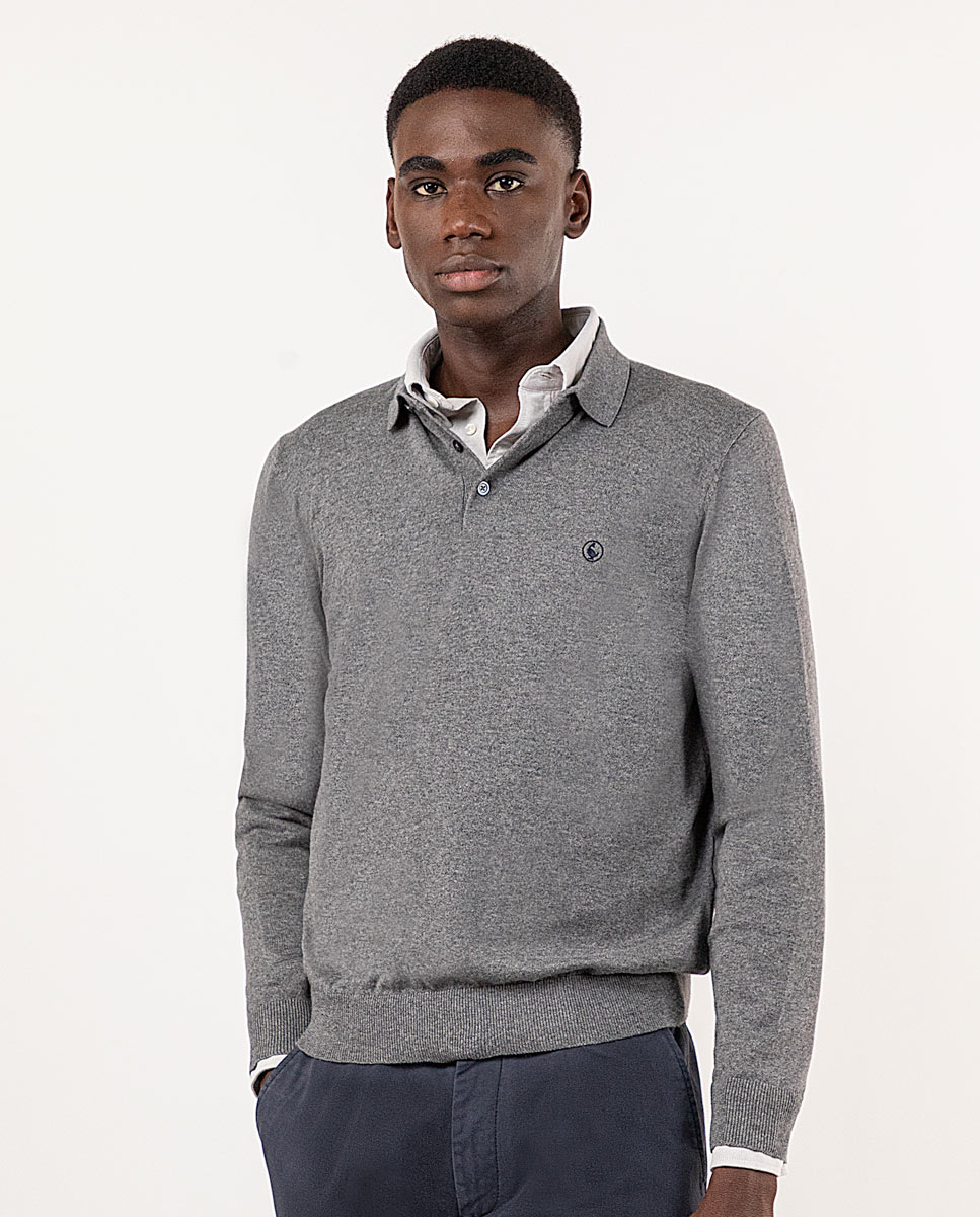 Grey Melange Polo Neck Jumper